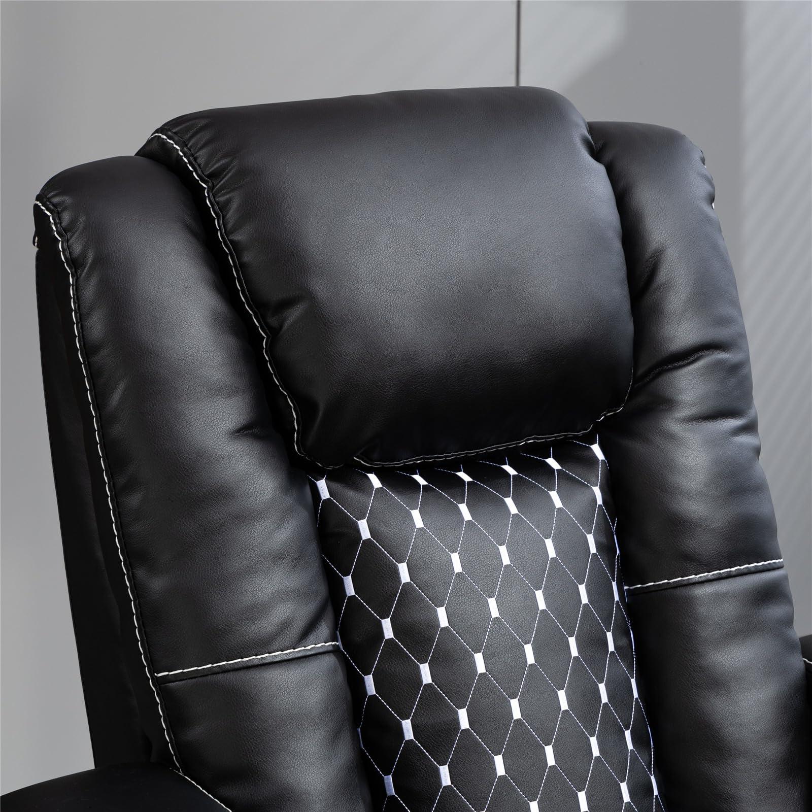 LITVZ Home Theater Seating Recliner with Hidden Arm Storage, Faux Leather Power Recliner Movie & Media Room Chairs with USB Ports and Cup Holders for Lazy Boy Adults