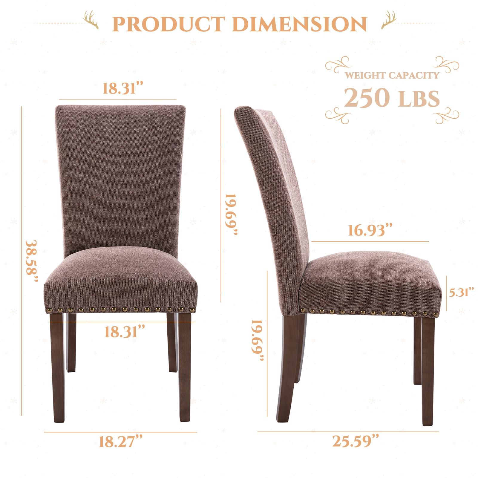 COLAMY Parsons Dining Chairs Set of 6, Upholstered Nailhead Dining Room Kitchen Side Chair with Thick Cushions and Wood Legs, Brown