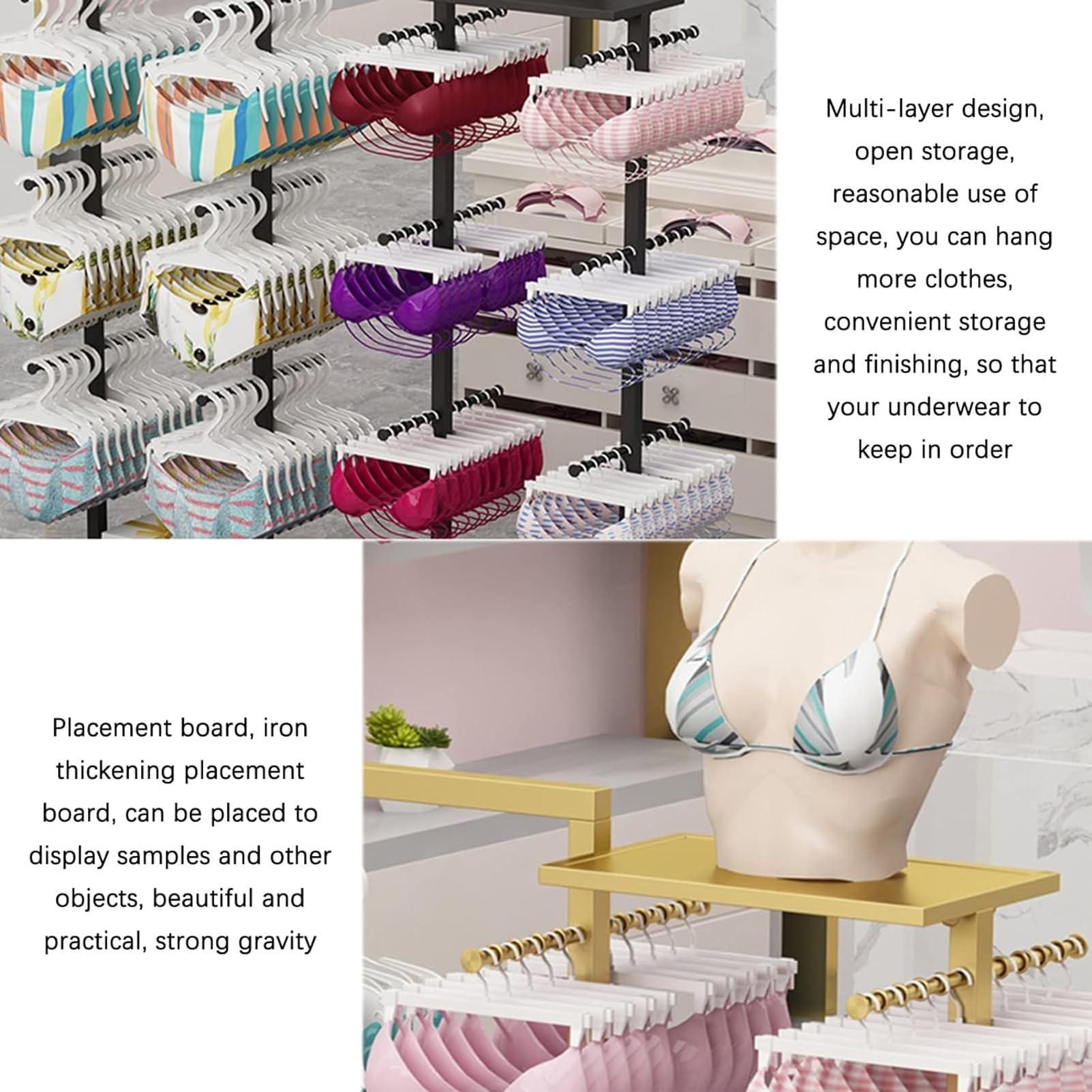 CMLBHD Coat Rack Stand, Underwear Display Stands, Freestanding Clothing Store Boutiques Retail Lingerie Garment Rack, Commercial Shelves for Socks Bra Panties Scarves Storage, 100x40x135CM, gold