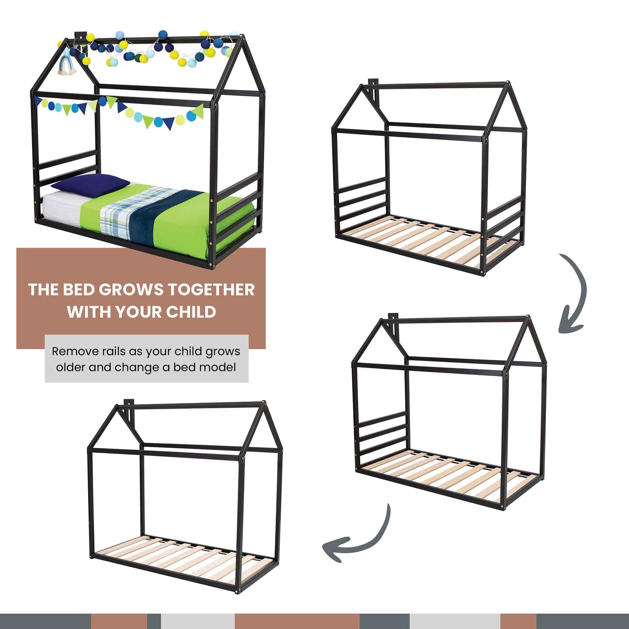 Sweet Home From Wood Montessori bed, Toddler house bed frame US Twin size, Montessori floor bed frame, Canopy bed WITH slats