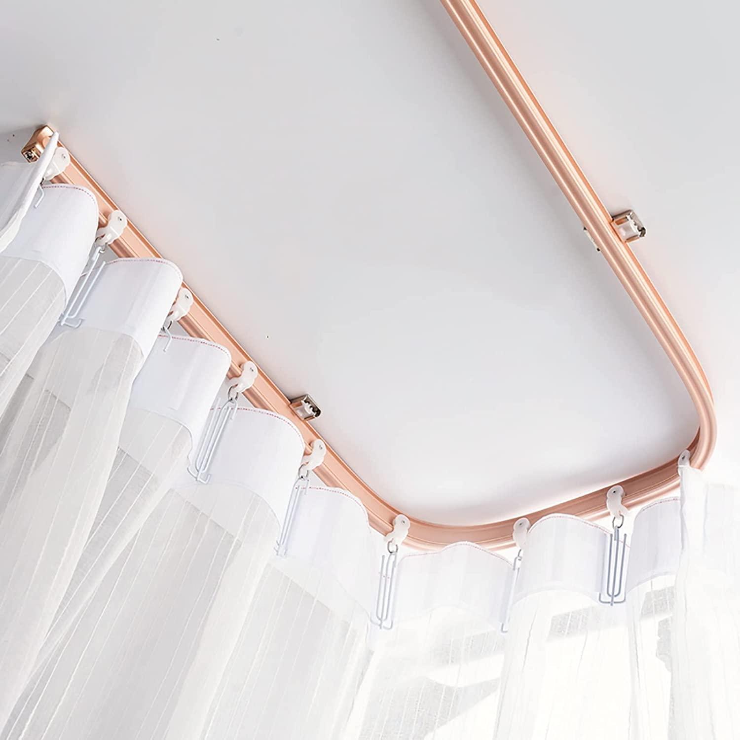 FEHUN Room Divider Ceiling Track System Shower Curtain Curved Ceiling Shower Room Dividers Bendable Curtain Track System, Cuttable Waterproof Curtain Rail Rod for Outdoor Indoor Windows, Camper, Include Com