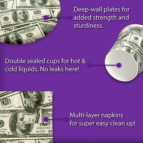 Birthday Galore Money $100 Dollar Bills Birthday Party Supplies Set Plates Napkins Cups Tableware Kit for 16