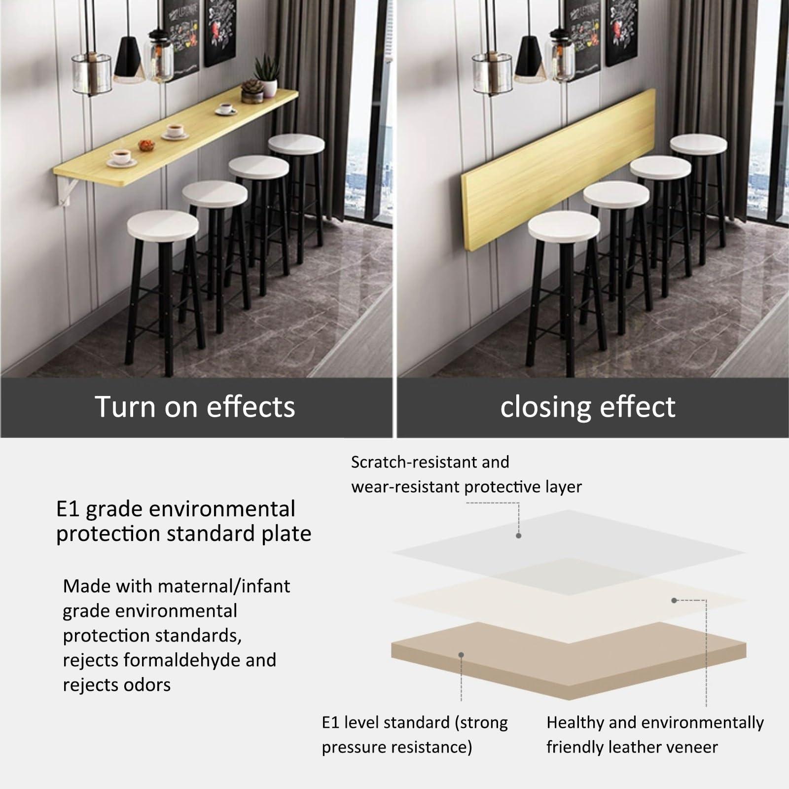 TCOYDS Folding table wall hanging home narrow long table wall hanging dining table folding kitchen wall hanging folding desk restaurant milk tea shop bar home/garden/event indoor/multifunctional simple ( Col