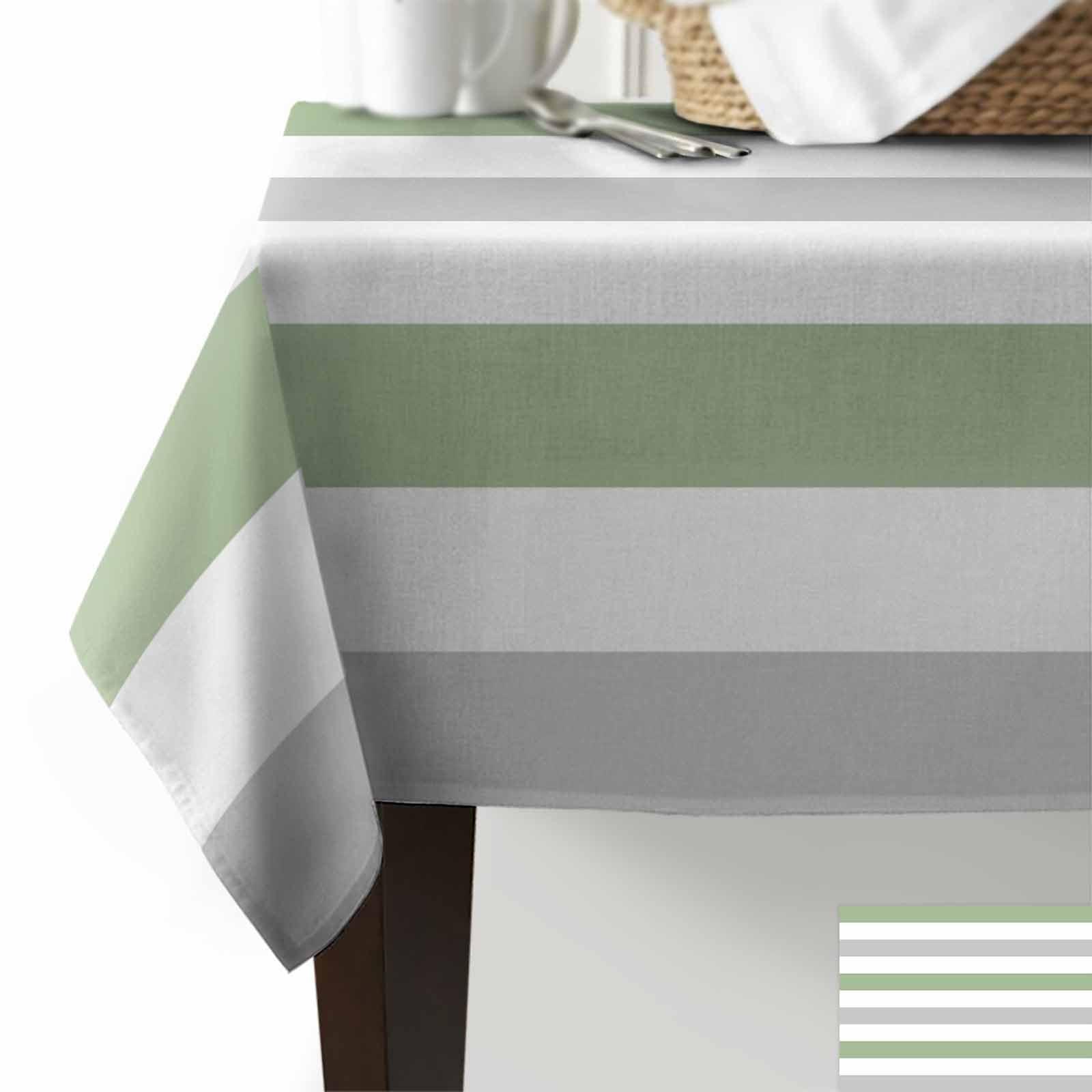 ZOE GARDEN Rectangle Sage Grey Tablecloth Waterproof & Stainproof Tablecloths,Wipeable Table Cloth Wrinkle-Free for Round/Rectangle/Oval/Square/Dining/Party/Wedding,Watercolor Geometric Stripes White Green 52x70