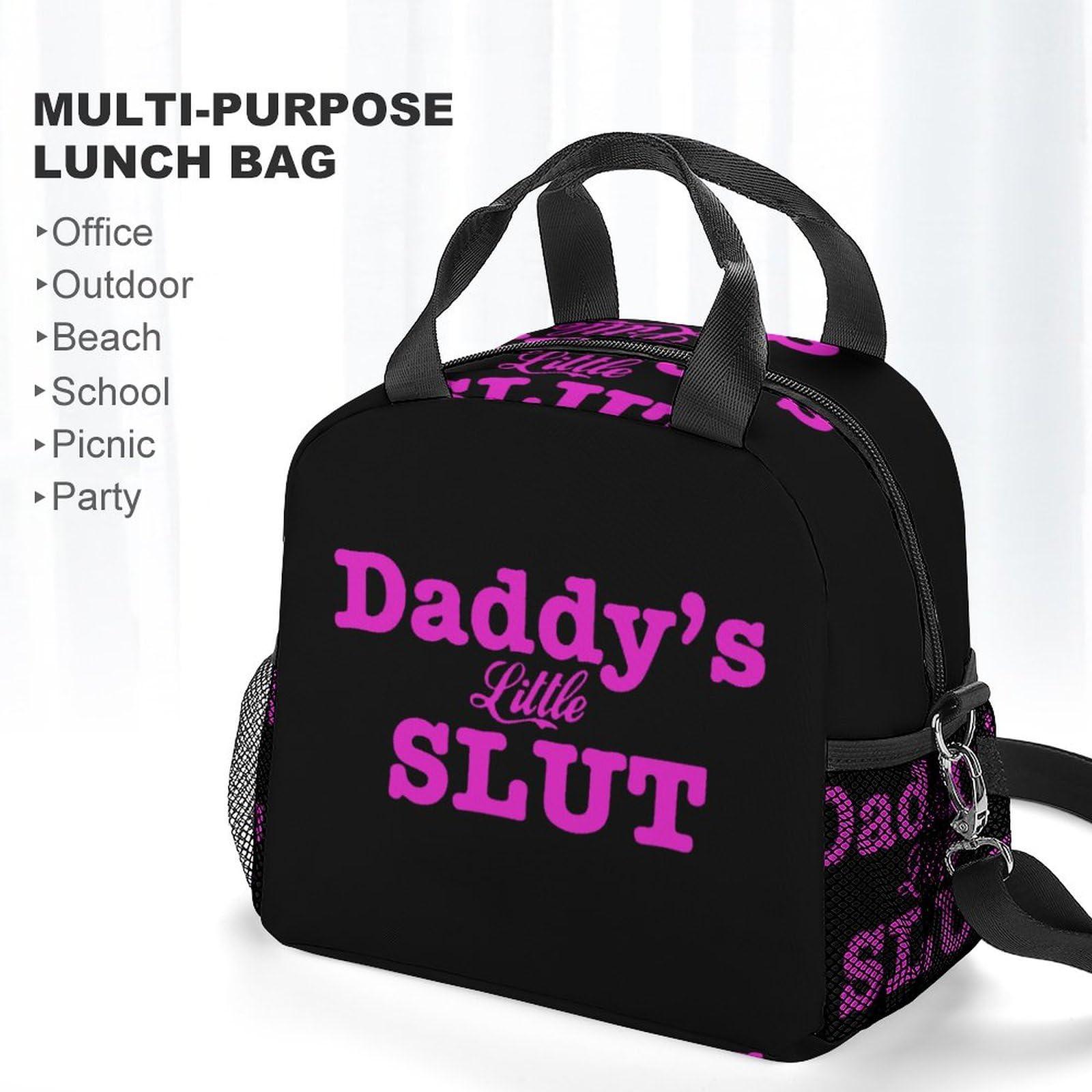 LIJrtrFseRW Daddy\'s Little Slut Insulated Lunch Bag Reusable Lunch Box Tote Bag with Shoulder Strap for Men Women