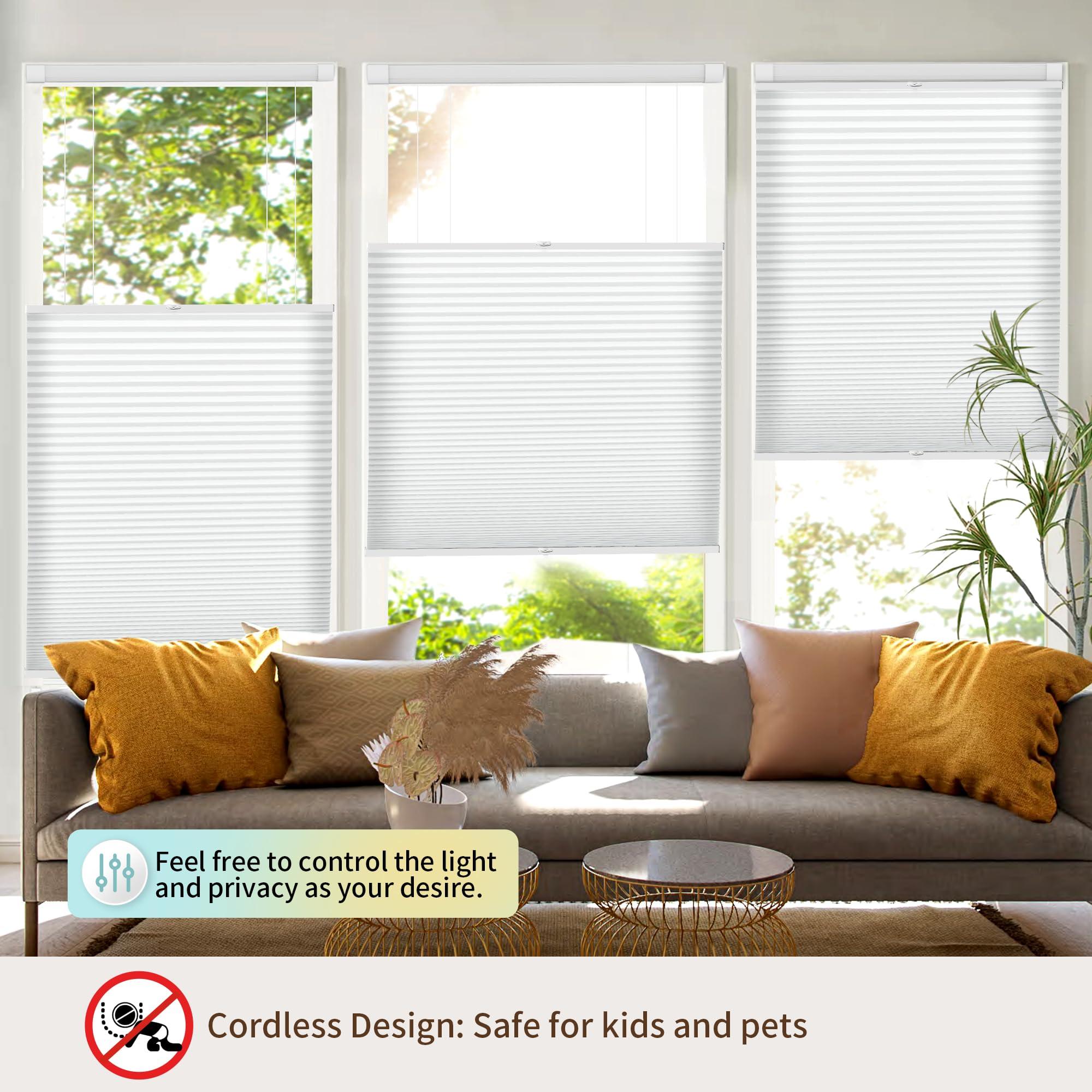 Hiifroy Hiifroy No Tools No Drill Blinds for Indoor Windows,Cordless Top Down Bottom Up Honeycomb Cellular Shades with 1" Fabric,Light Filtering Silver Grey 45" W x 66" H