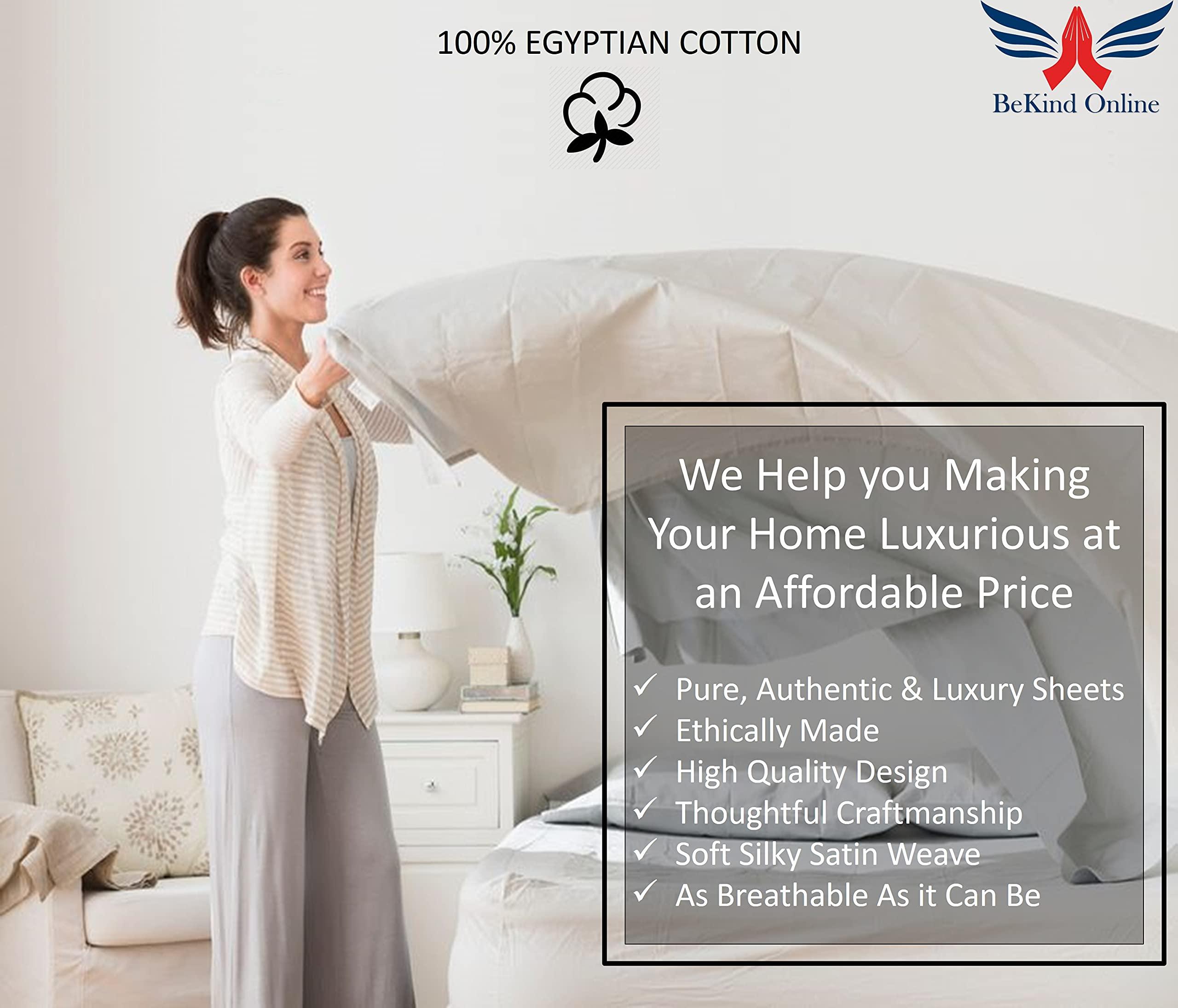 BeKind Online Split Head Cal King Sheet Set for Adjustable Bed, Soft Breathable 39\" Split from Top 600 Thread Count 100% Egyptian Cotton 4-PC FlexTop Sheet for Half Split Beds - 15\" Deep Pockets - Golden Solid