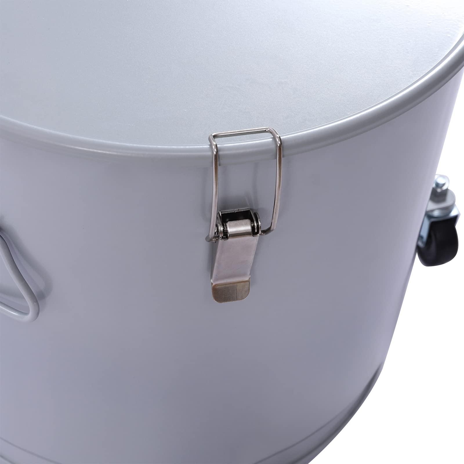 CHALIGHT 40L/10Gal Fryer Grease Bucket Silver Deep Fryer Oil Disposal Caddy Steel Fryer Oil Bucket Bacon Grease Container Oil Container Cooking Oil Filter Oilless Turkey Fryer w/Lid & Filter Bag