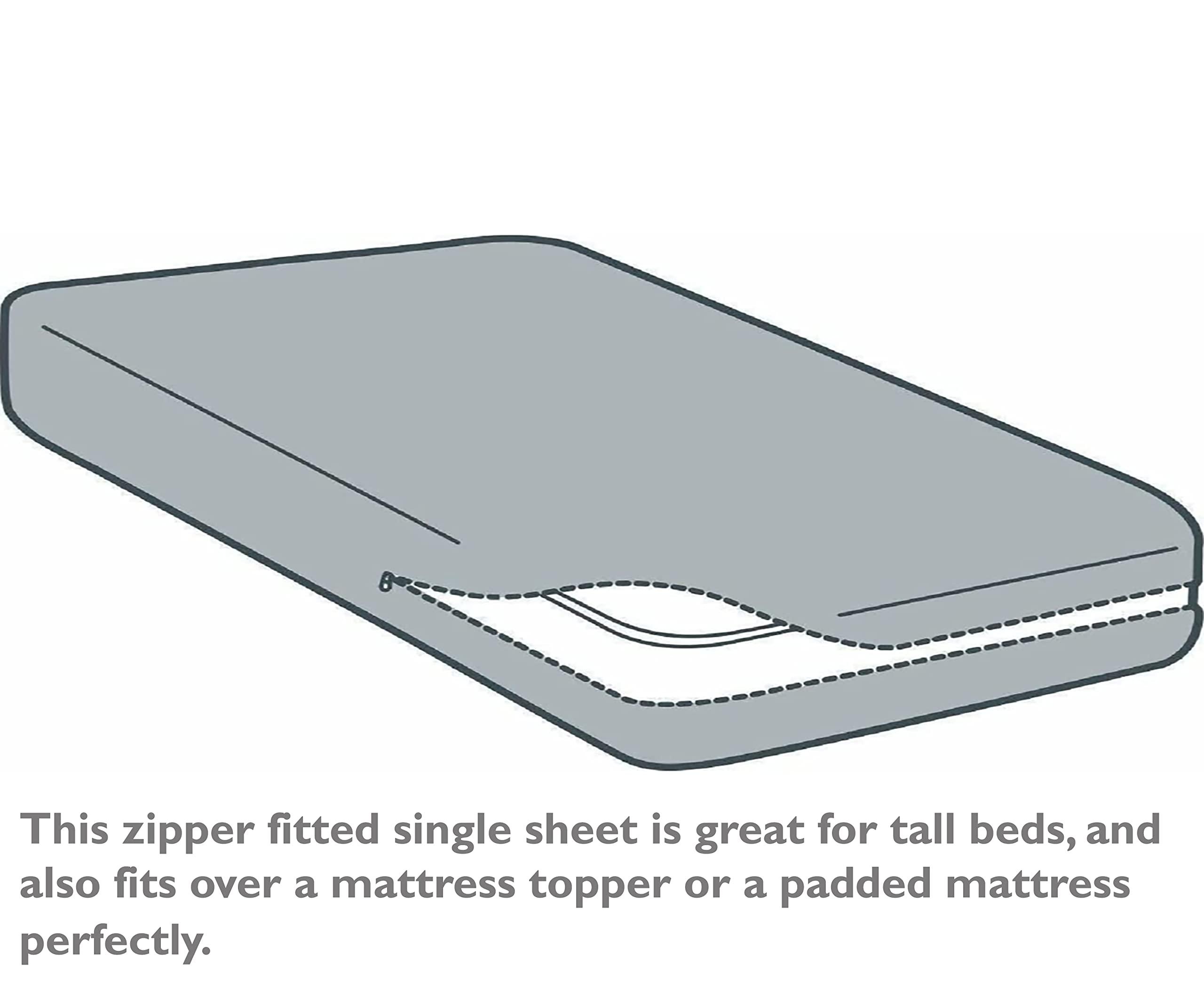 PURE ECO Pure Eco Fitted Sheet Zipper Twin XL Size 39\" X 80\" Inches Fit 10\" Deep Pocket White, 600 TC 100% Egyptian Cotton Sateen Weave Zipper Mattress Cover Twin XL Zipper Bed Sheet Twin XL Size