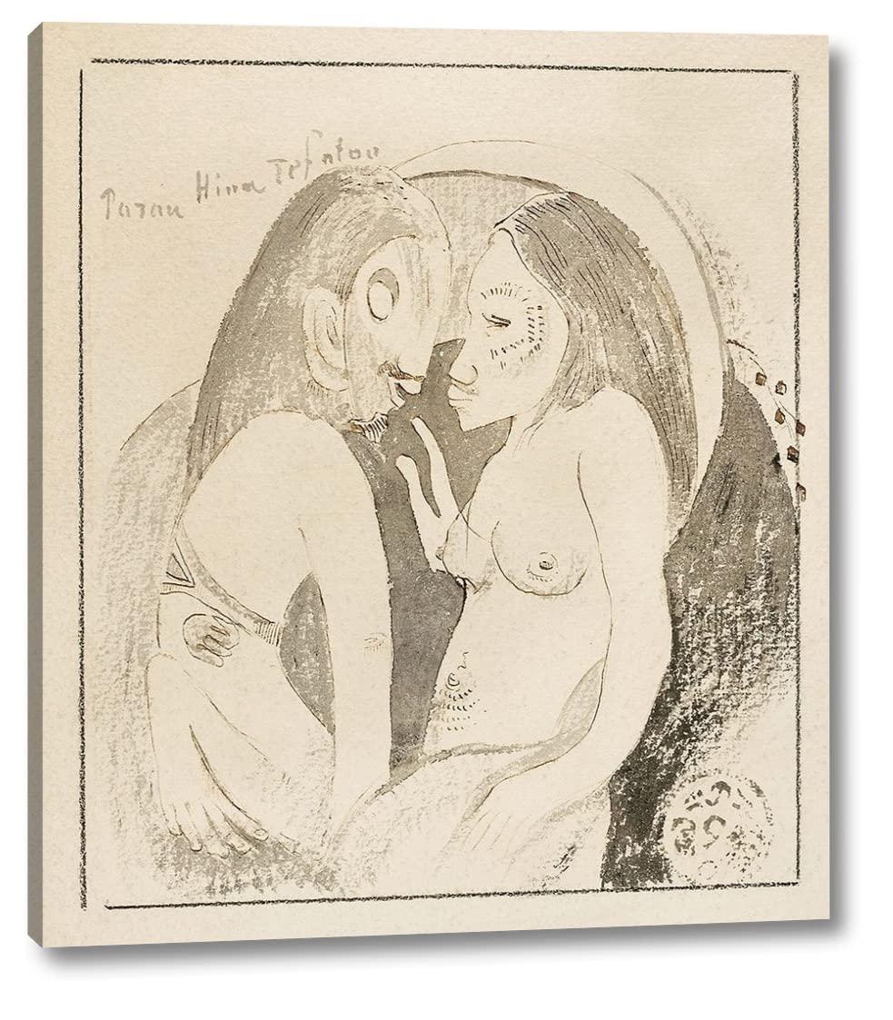 Canvas Art USA Words between Goddess of the Moon and God of the Earth (Parau Hina Tefatou) by Paul Gaugin 26\" x 30\" Gallery Wrapped Canvas Wall Art Print - Ready to Hang