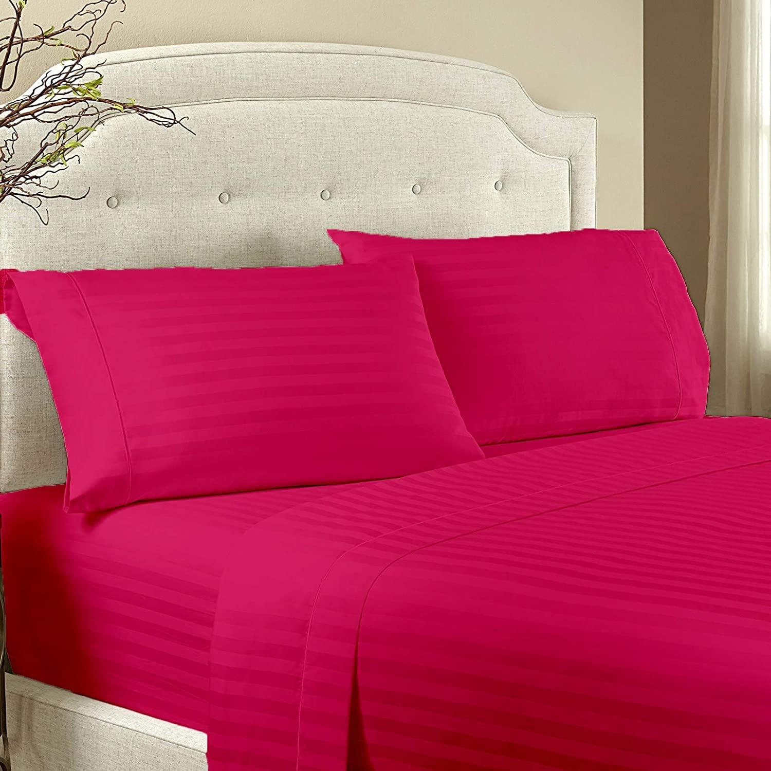 Canvas Craft Store King Hot Pink Stripe Sheet Set - Luxury Hotel Quality 800 Thread Count Bedding Sheets & Pillowcases - Ultra Soft Breathable & Cooling Bed Sheets - 4 Piece Organic Cotton 10\" Deep Pocket