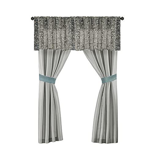 Madison Park Essentials Madison Park Essentials Brystol 24 Piece Room in a Bag Faux Silk Comforter Jacquard Paisley Design Matching Curtains - Down Alternative Hypoallergenic All Season Bedding-Set, Cal King, Teal 24 Piece