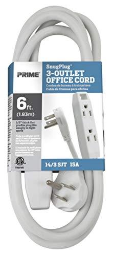 Prime Wire & Cable Prime Wire & Cable EC930706K 6-Foot 14/3 SJT 3-Outlet Office Cord, White