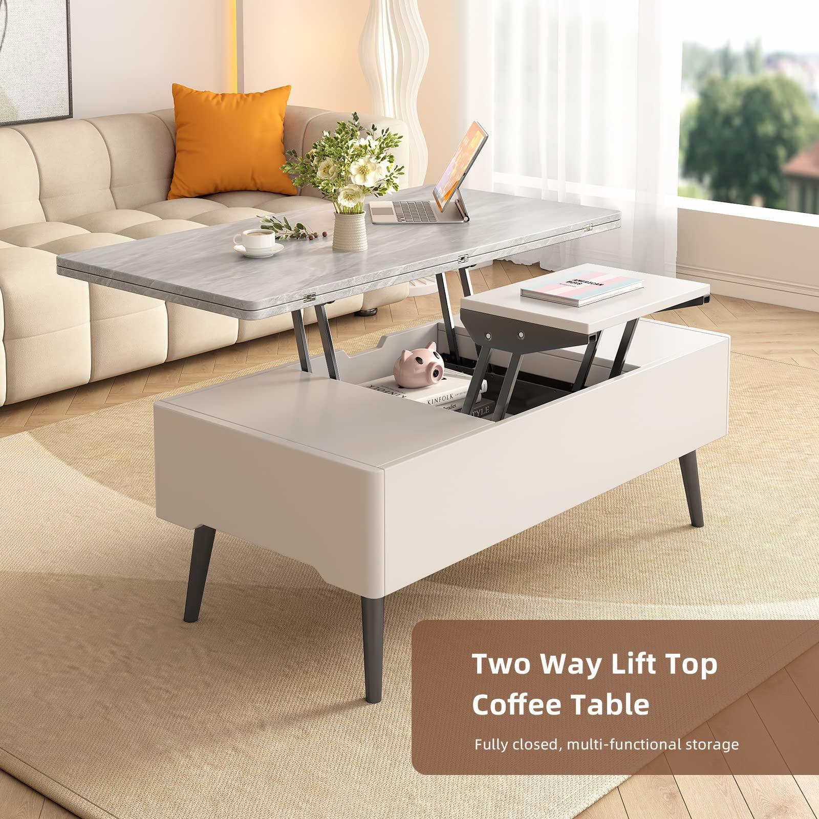 Guyii Guyii Lift Top Extendable Coffee Table with Storage, 3 in 1 Multi-Function Coffee Table Center Table with Hidden Compartment, Modern Rectangle Dining Table for Living Room