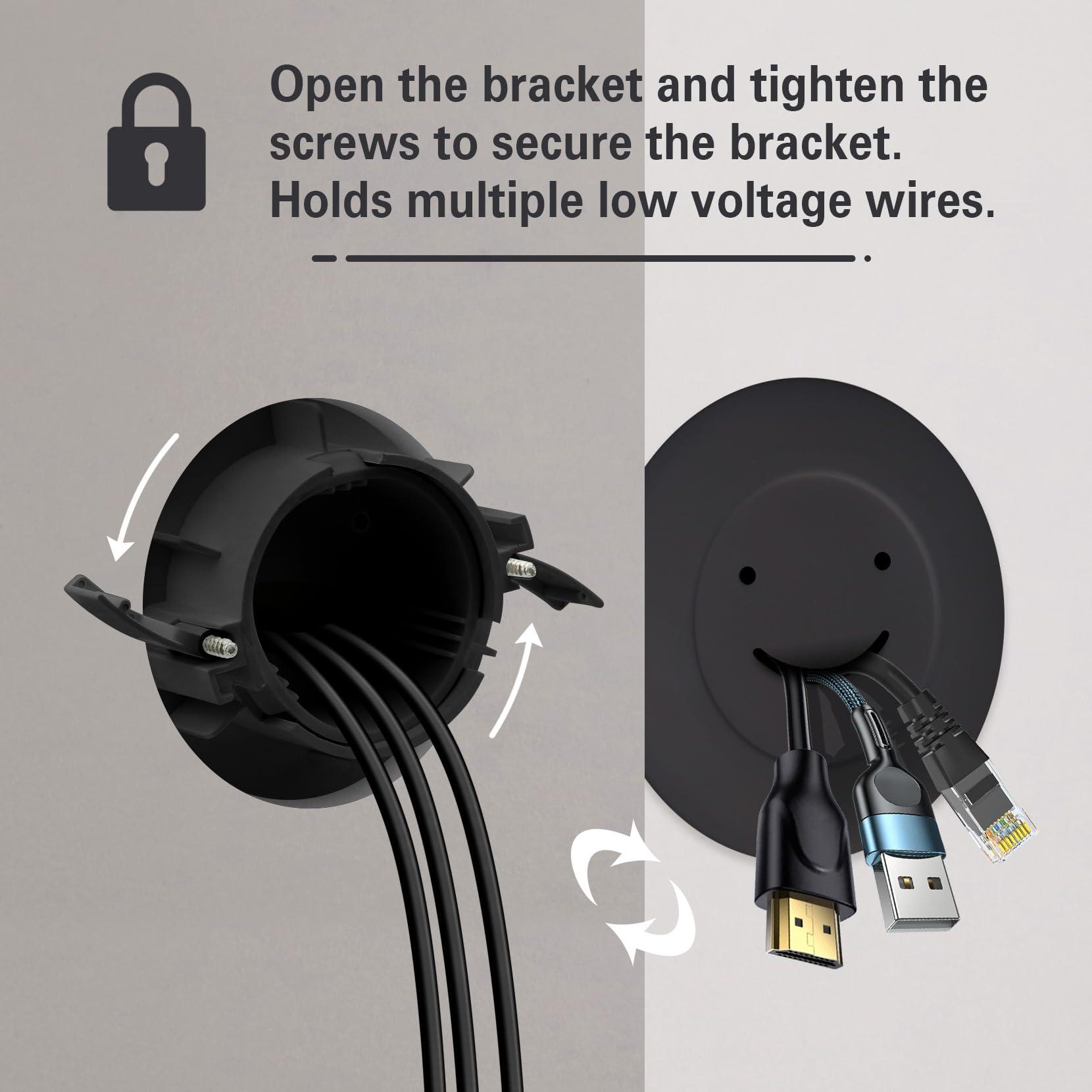 Julaiwy in Wall Cable Management Kit, TV Cord Hider for Wall Mounted TV Wire Hider for Wall, 2 Pack Pass Throughs Include a Drywall Hole Saw Drill Attachment for Easy Install Grommet - Black