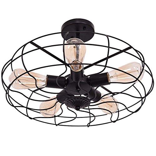 Tangkula Tangkula Semi Flush Mount Light Industrial Vintage Style Metal Hanging Flush Mount Lighting with Five Blubs Ceiling Light (Fan)