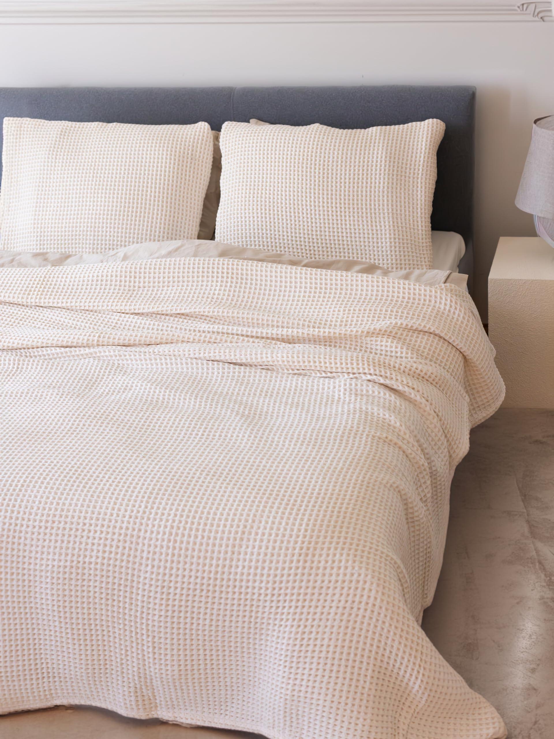 Viva Maison Viva Maison - Waffle Blanket Twin Queen King Size, Soft Lightweight 100% Turkish Cotton Waffle Weave Throw Blankets for Bed (Natural, Twin 63\" x 91\" Inch)