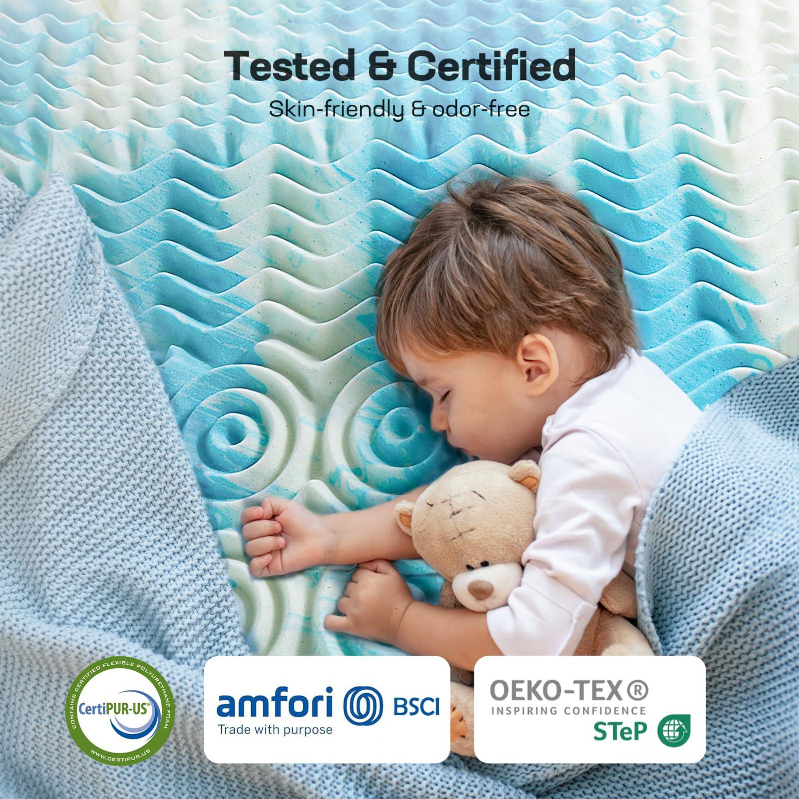 Marsail Marsail Queen Mattress Topper, 3-Inch Gel Memory Foam Mattress Topper with Ventilated Design, 5-Zone Support, Cooling Foam Mattress Topper for Sofa, RV, Camper, CertiPUR-US Certified, MSMT02BU-Q3