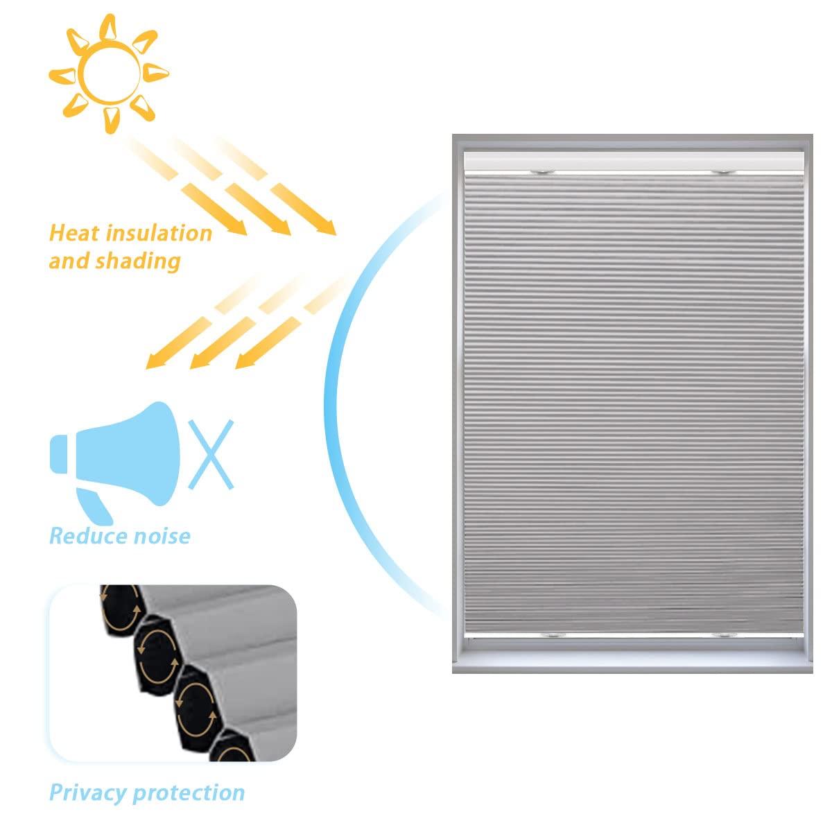 TINFONBLY Blackout Top Down Bottom Up Cellular Shades- Cordless Total Privacy Honeycomb Blinds, Room Darkening Thermal Insulated blinds for window and door, White-Blackout, 33 "W x 64" H
