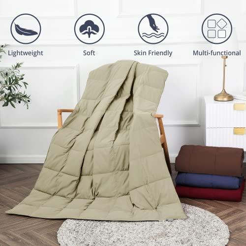 puredown Puredown Soft Feather Down Throw Blanket Lightweight Packable Couch Throw for Indoor and Outdoor Use, 50\"X70\", Beige