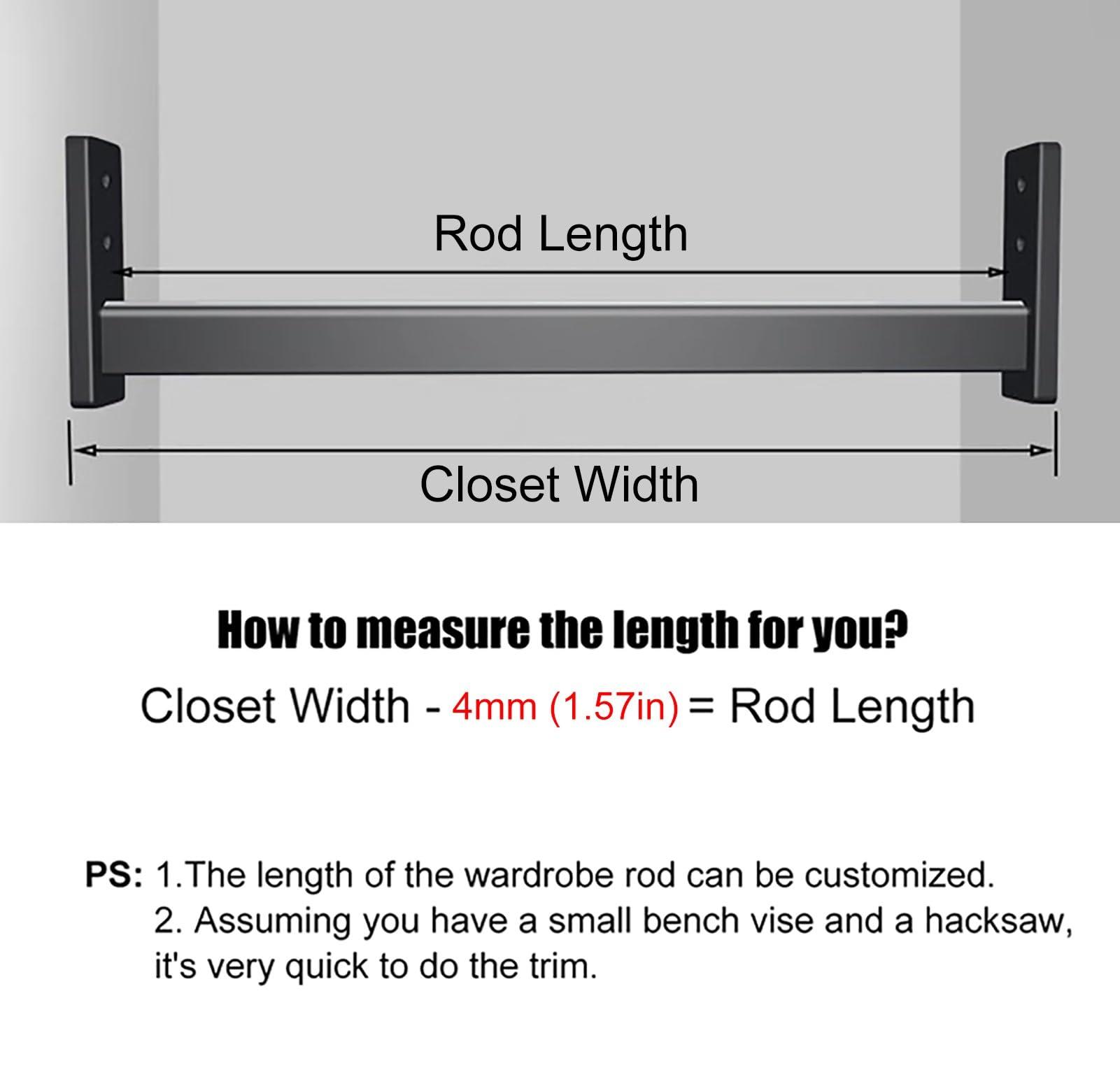 BBHW Closet Rod Square Wardrobe Bar with Non-slip Strip, Heavy Duty Clothes Hanger Bar, Black Cuttable Closet Pole, Wall Mounted Garment Organizer Rack (Size : 130cm(51 1/8") Length)