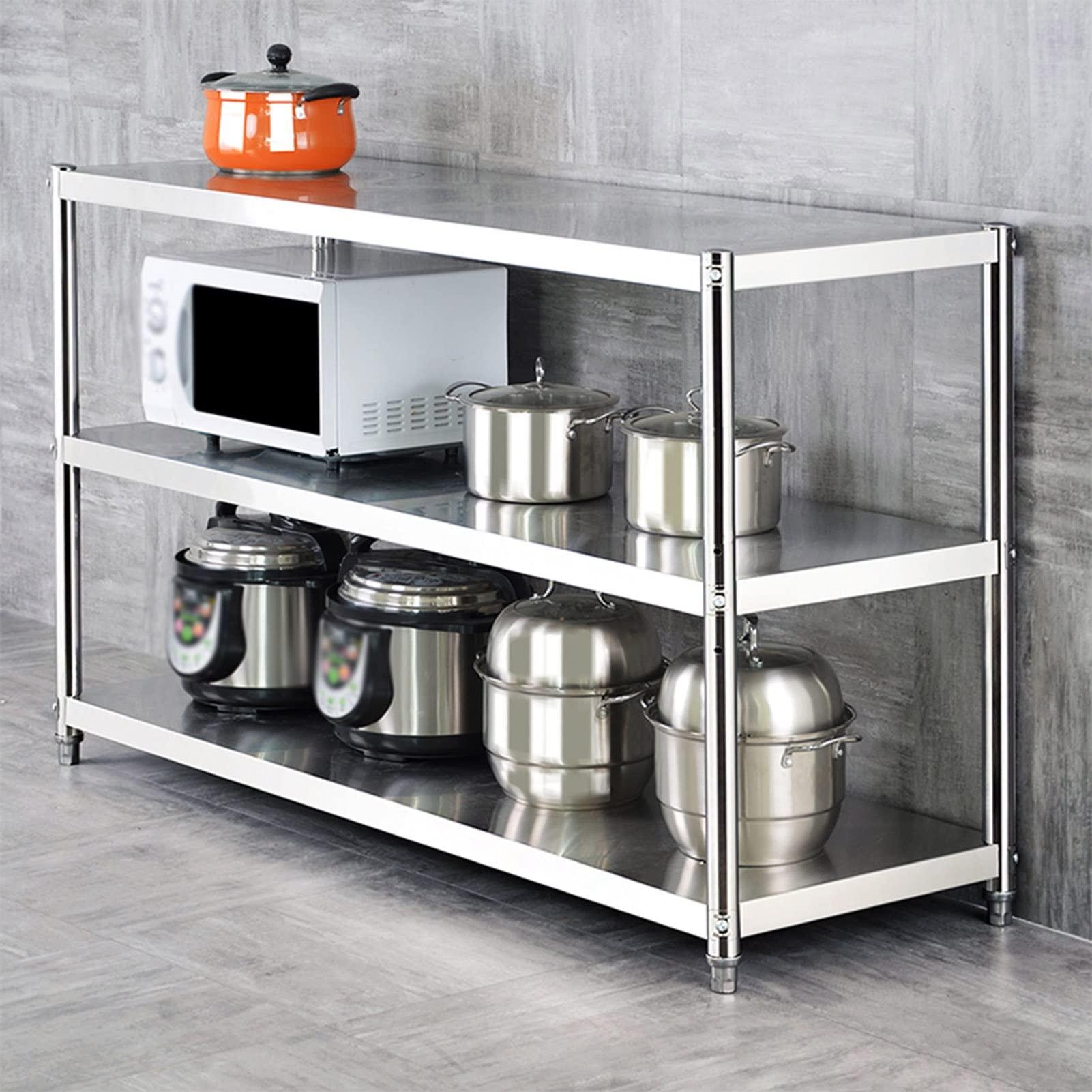pujindu pujindu Stainless Steel Shelving, 3 Tier Shelf Storage Unit, Stainless Steel Heavy Duty Shelving for Kitchen Commercial Office Garage (Color : Silver, Size : 70x40x80cm)