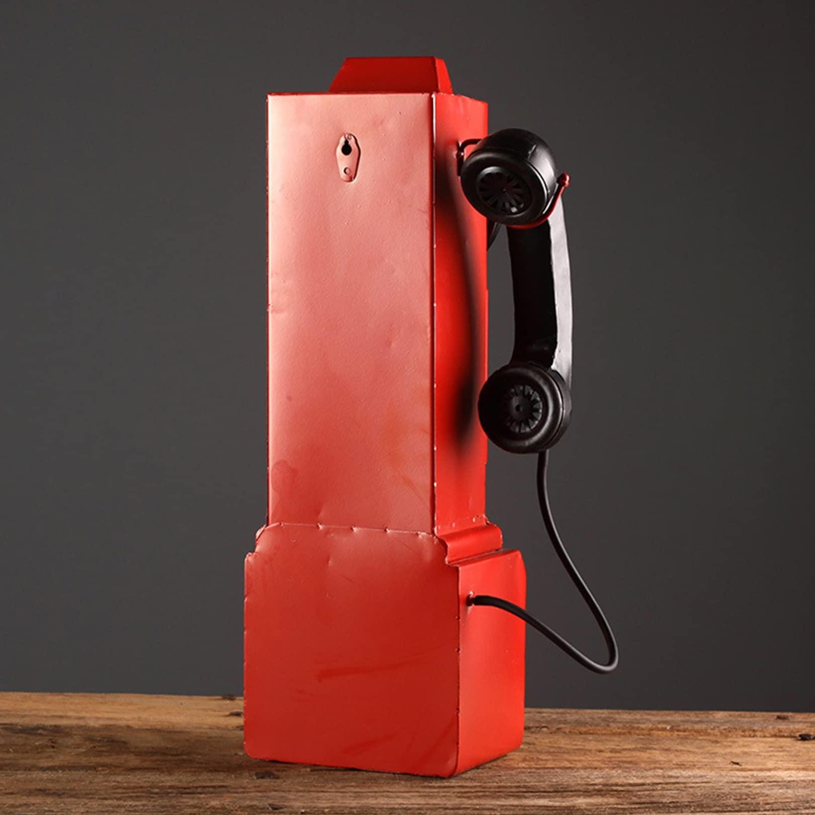 DIOB Decorative Telephones Model Retro Wall Mounted Phone Decoration Antique Vintage Rotary Dial Office Phone Ornament (Color : Red)