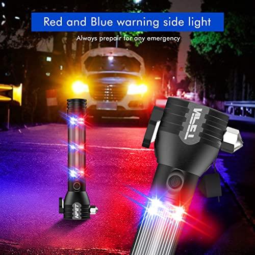 NPET NPET T10 Car Flashlight 500 Lumens LED COB Light Solar Powered USB Rechargeable Tactical Multi-Function Torch Tool with 120dB Siren Window Breaker Seat Belt Cutter Compass for Camping