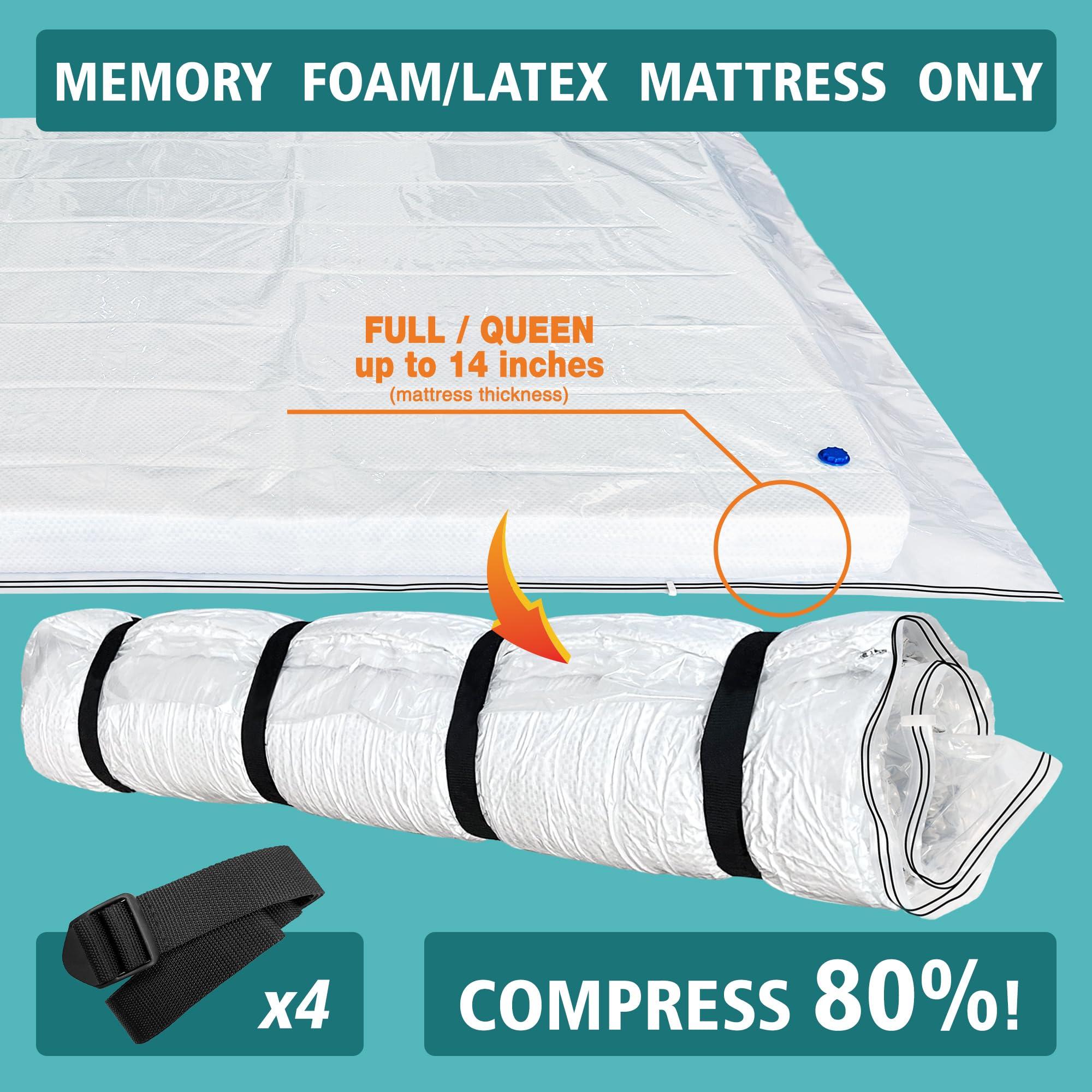 Asatdd Queen/Full Mattress Vacuum Bag for Moving and Storage, Memory Foam Latex Mattress Storage Bags Full Queen Size for Mattress up to 14 Inches