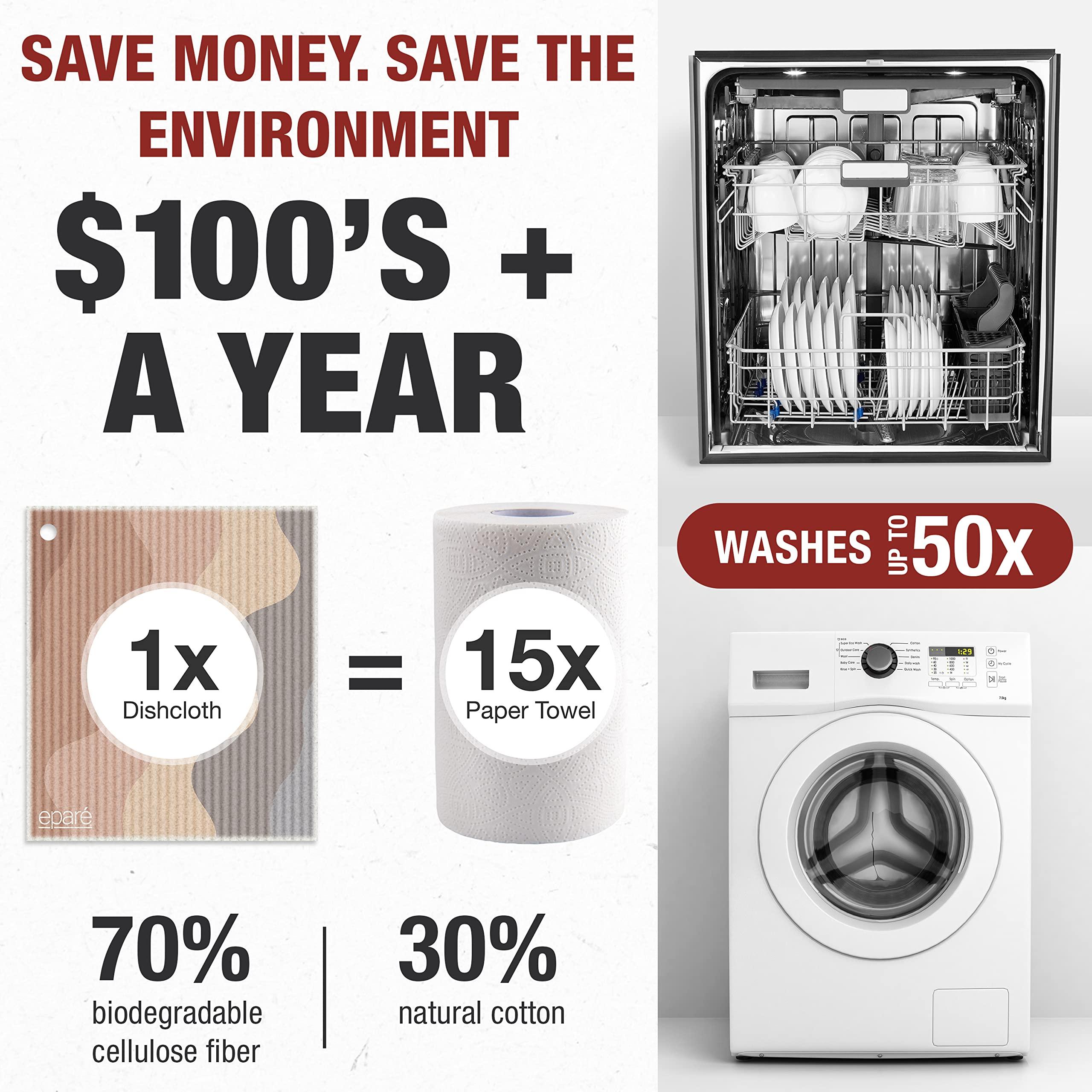 Epar Epar Swedish Dishcloths with Hook - 8 Pack Reusable Swedish Dish Cloths for Kitchen - Super Absorbent Cellulose Sponge Cloths - Non Scratch & Quick Dry Kitchen Towel for Washing Dishes & Counter Top