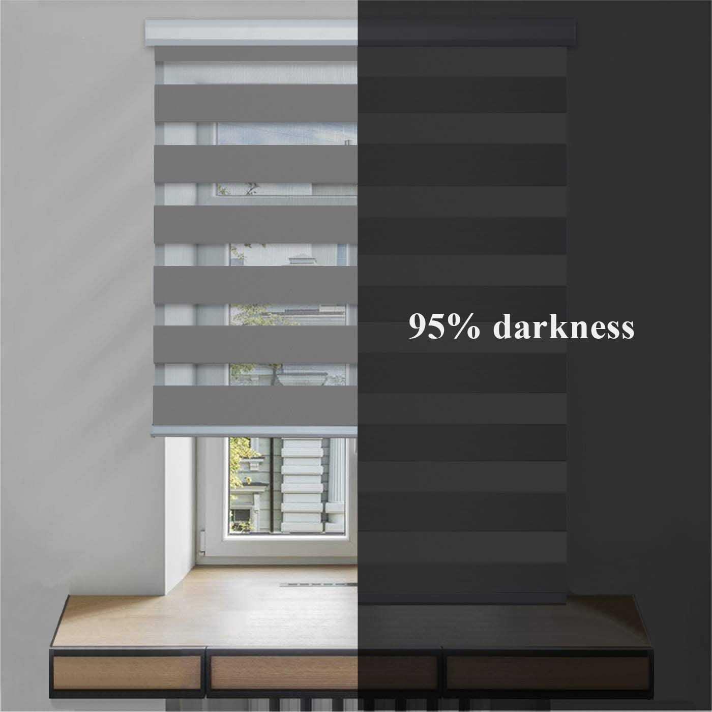 getopblinds Custom Size Blackout Zebra Blinds for Room Darkness - Horizontal Window Blinds and Shades - Roller Shades - Easy to Install.[95% Darkness Grey, Size 53" W x 76" H]