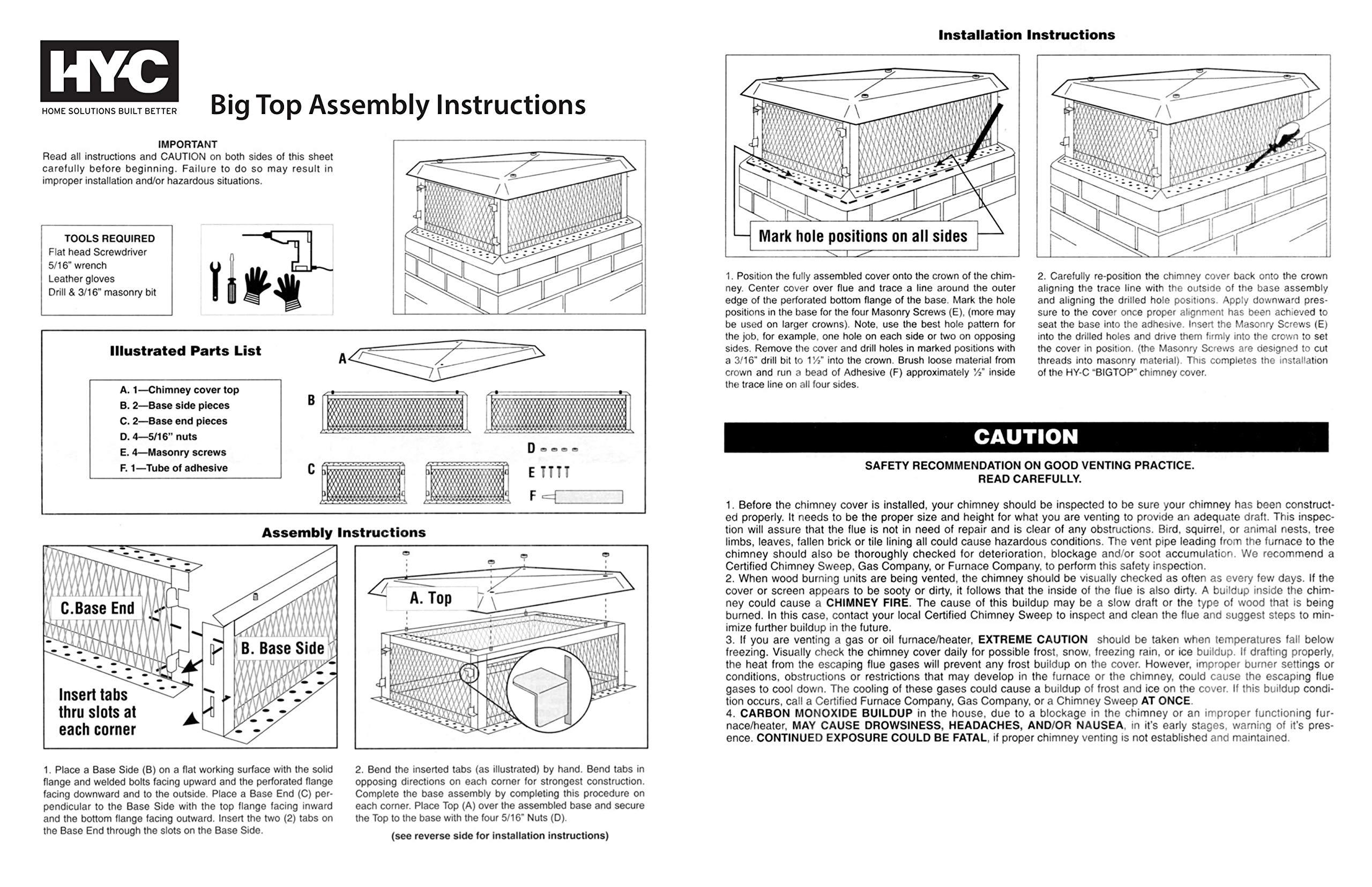 HY-C HY-C BBT1414K-10W BigTop Multi-Flue Cover, Black Galvanized Steel, H x 14\" x 14\"-with Minimum 17\" x 17\" Required Overall Chimney Dimension, 10\" Height
