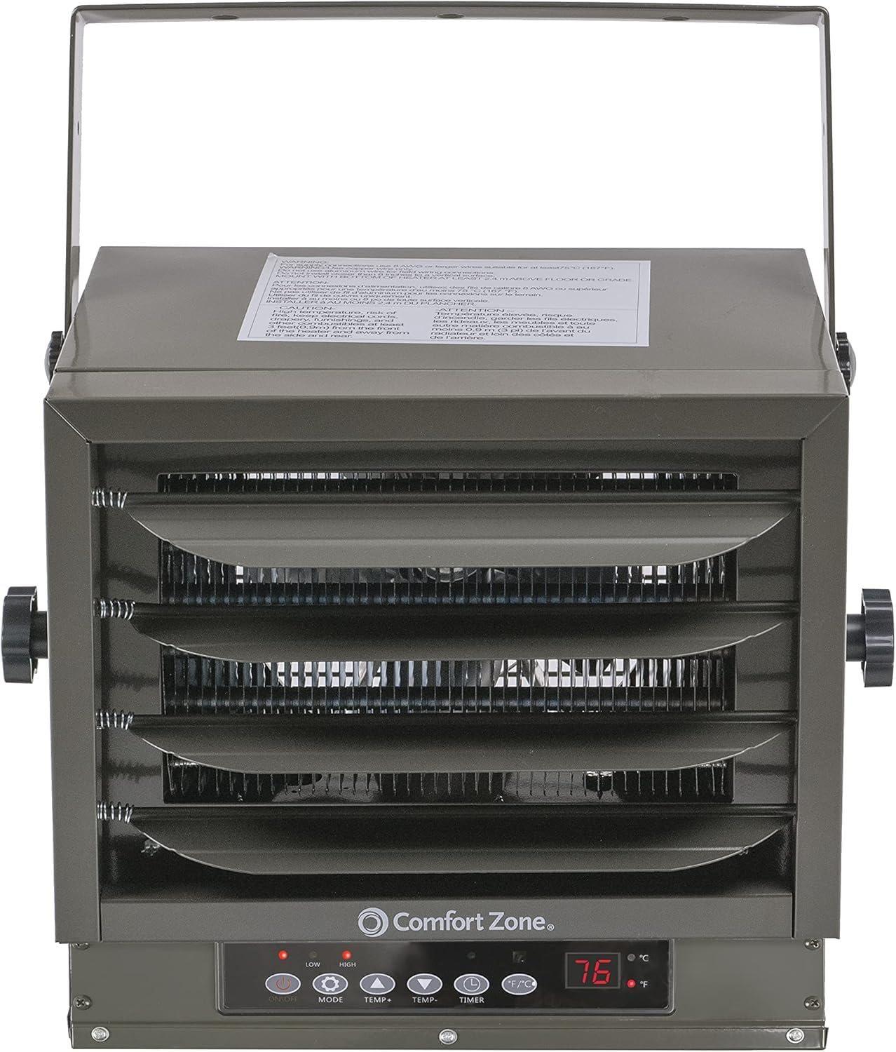 Comfort Zone Comfort Zone Hard-Wired Ceiling Mount Garage Space Heater with Remote, 7,500 Watt, 240 Volt, Fan-Forced, Overheat Protection, Digital Thermostat, 12-Hour Timer, Ideal for Garage & Workshop, CZ230ER