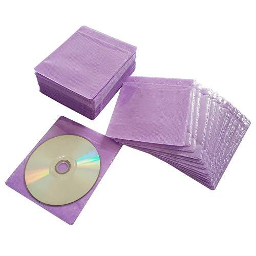 HAPPYLIVE SHOPPING 100 Pack Premium CD DVD Sleeves,Thick Non-Woven Material Double-Sided Refill Plastic Sleeve for CD and DVD Storage Binders Disc Case (Purple)