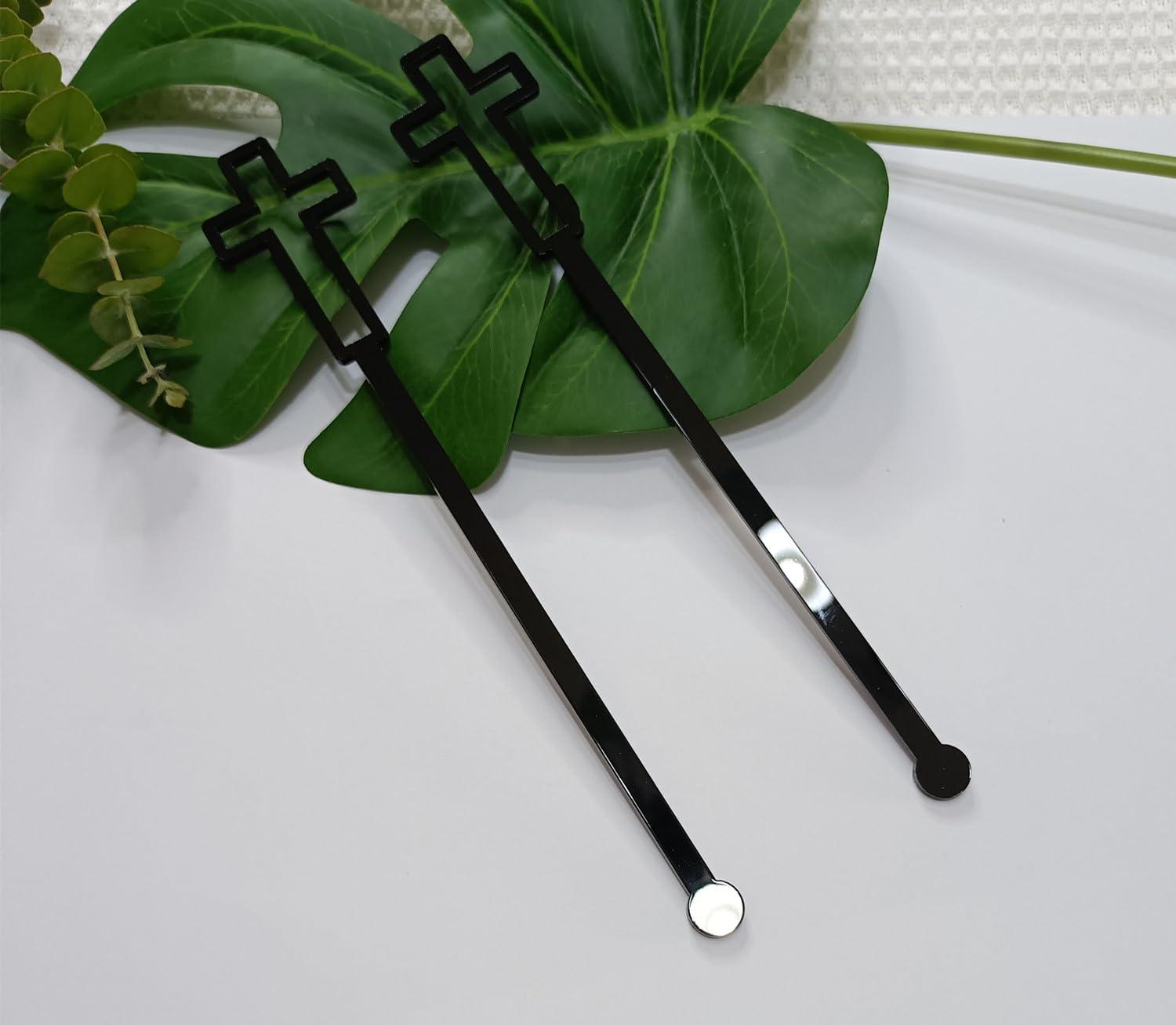 Yuxuanish Cross Cocktail Stirrers Swizzle Stir Stick,20pcs of Drink Stirrers,Acrylic Stir Sticks for Baptism,First Communion Decorations (Black)