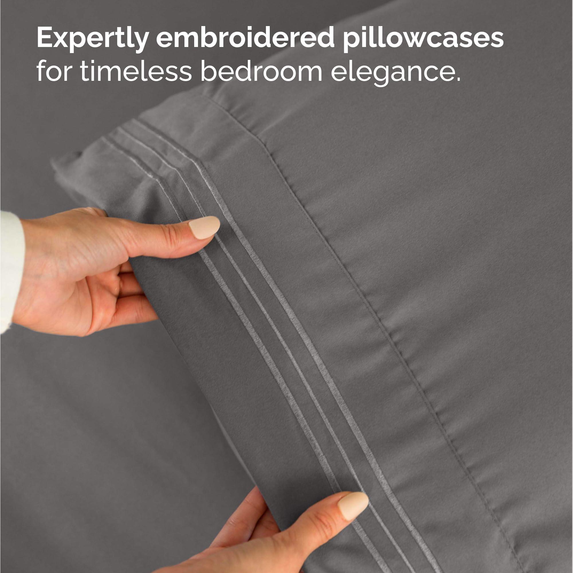 CGK Unlimited Bulk Case Pack of 16 Complete Sheet Sets - Twin XL Bed Sheet Sets - Wholesale Sheets for Hotels & Airbnbs - Exceptional Value - Dark Grey