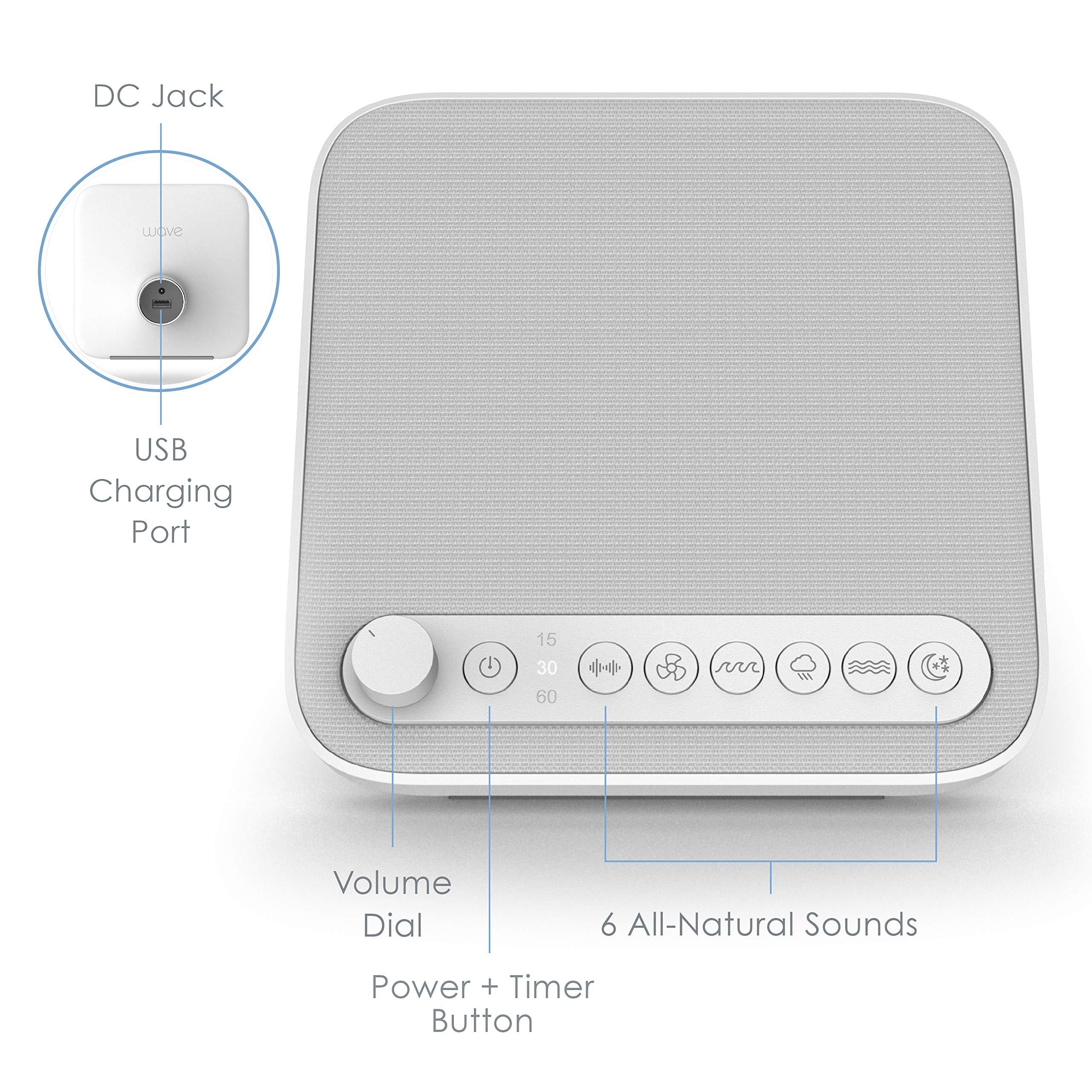 Pure Enrichment Pure Enrichment Wave Premium Sleep Sound Machine with USB Charger - Seamless Looping with 6 Soothing All-Natural Sounds, & Auto-Off Timer - Easily Portable for Travel (White) Patented Design