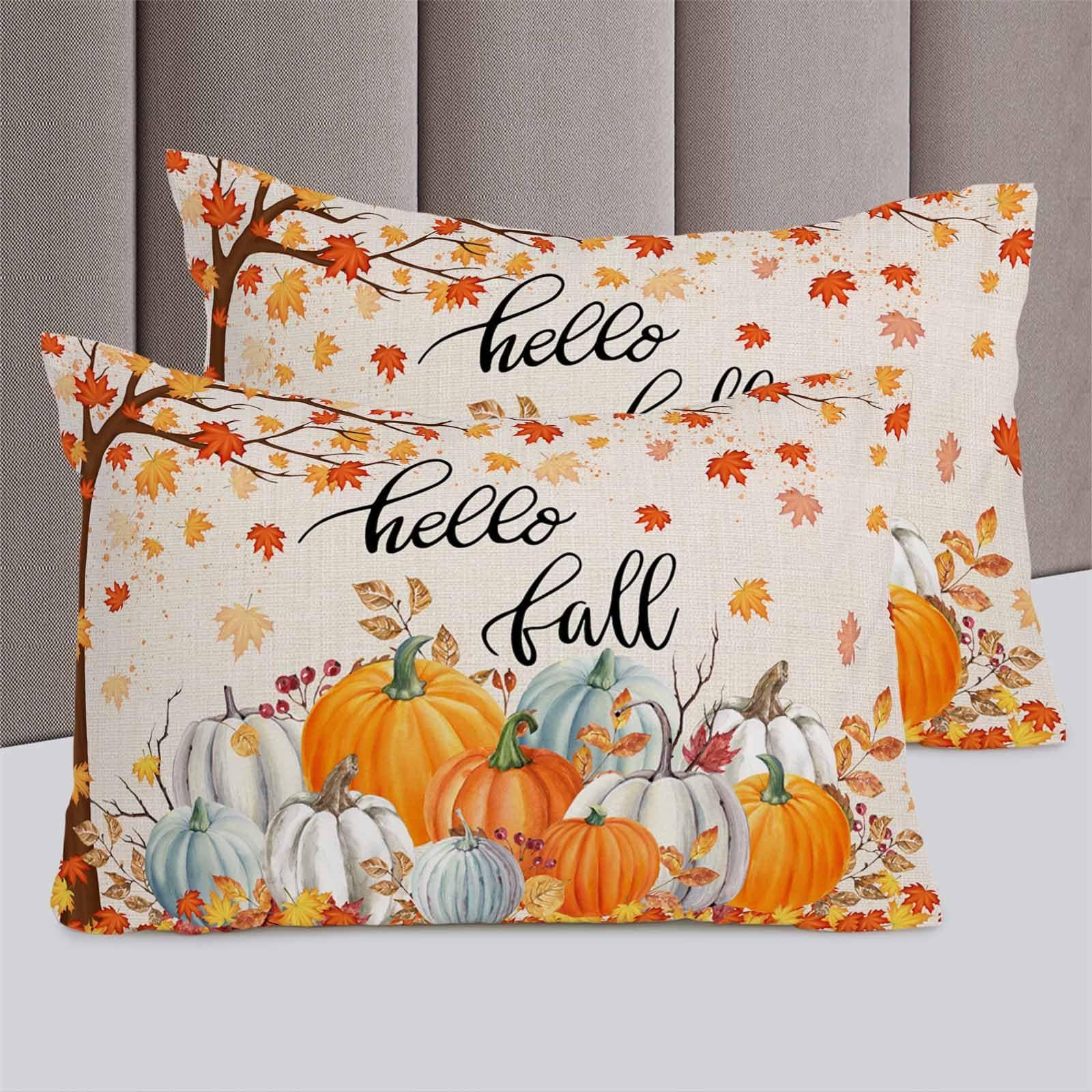 DecorLovee DecorLovee Hello Fall Duvet Cover Set 3 Pieces with Zipper Closure, Pumpkins Autumn Botanical Thanksgiving Rustic Bedding Sets 1 Duvet Cover & 2 Pillow Cases, Comforter Cover Set Duvet Cover Twin