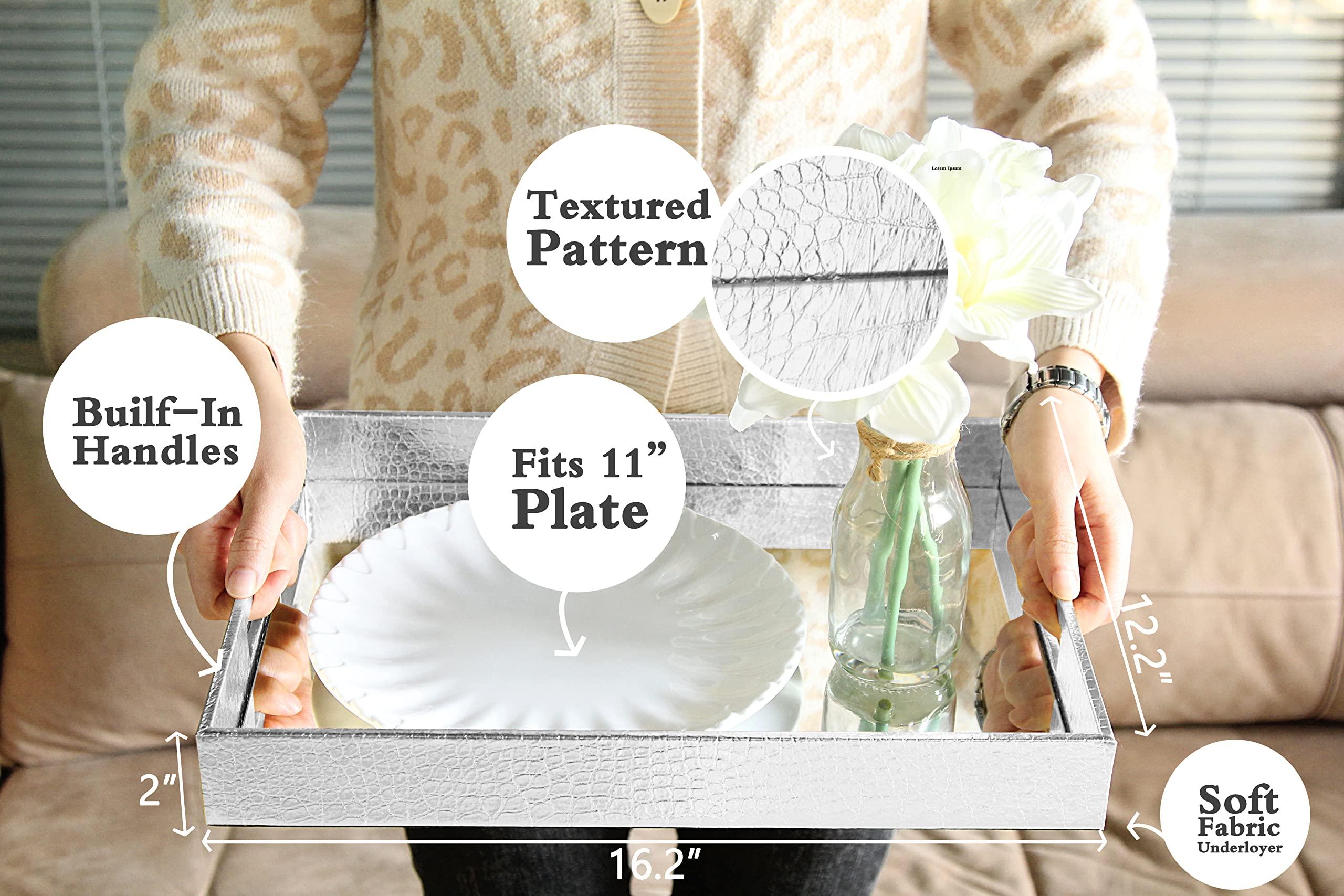 Vixdonos Vixdonos Decorative Mirror Tray Silver Serving Tray Bathrooom Vanity Tray for Makeup,Candle Holders,16.2\'\' X 12.2\" X 2\'\'