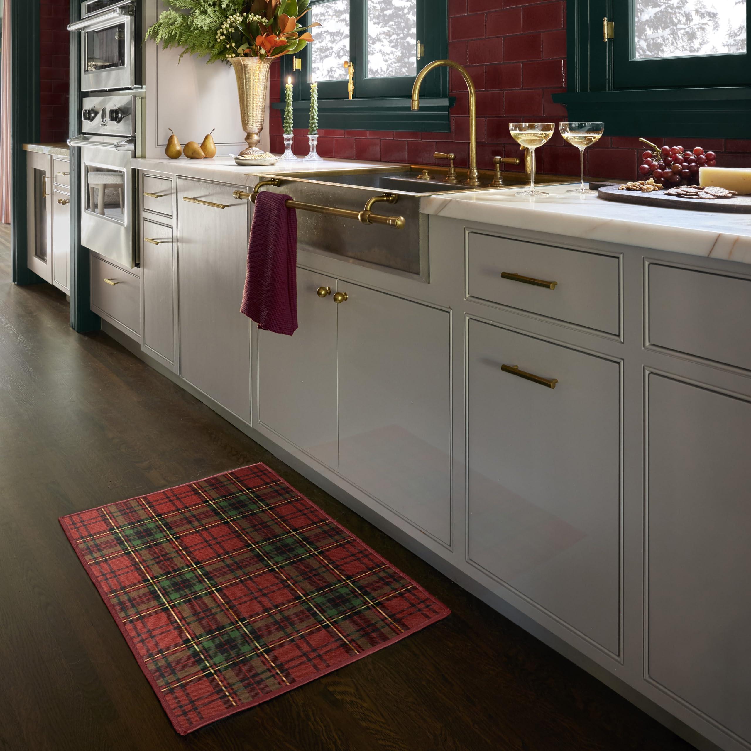RUGGABLE Ruggable Washable 2x3 Area Rug, Plaid, Premium Winter Rugs for Living Room, Bedroom, Kitchen, Office, Classroom with Gripper Non Slip Pad, Dress Stewart Tartan Red