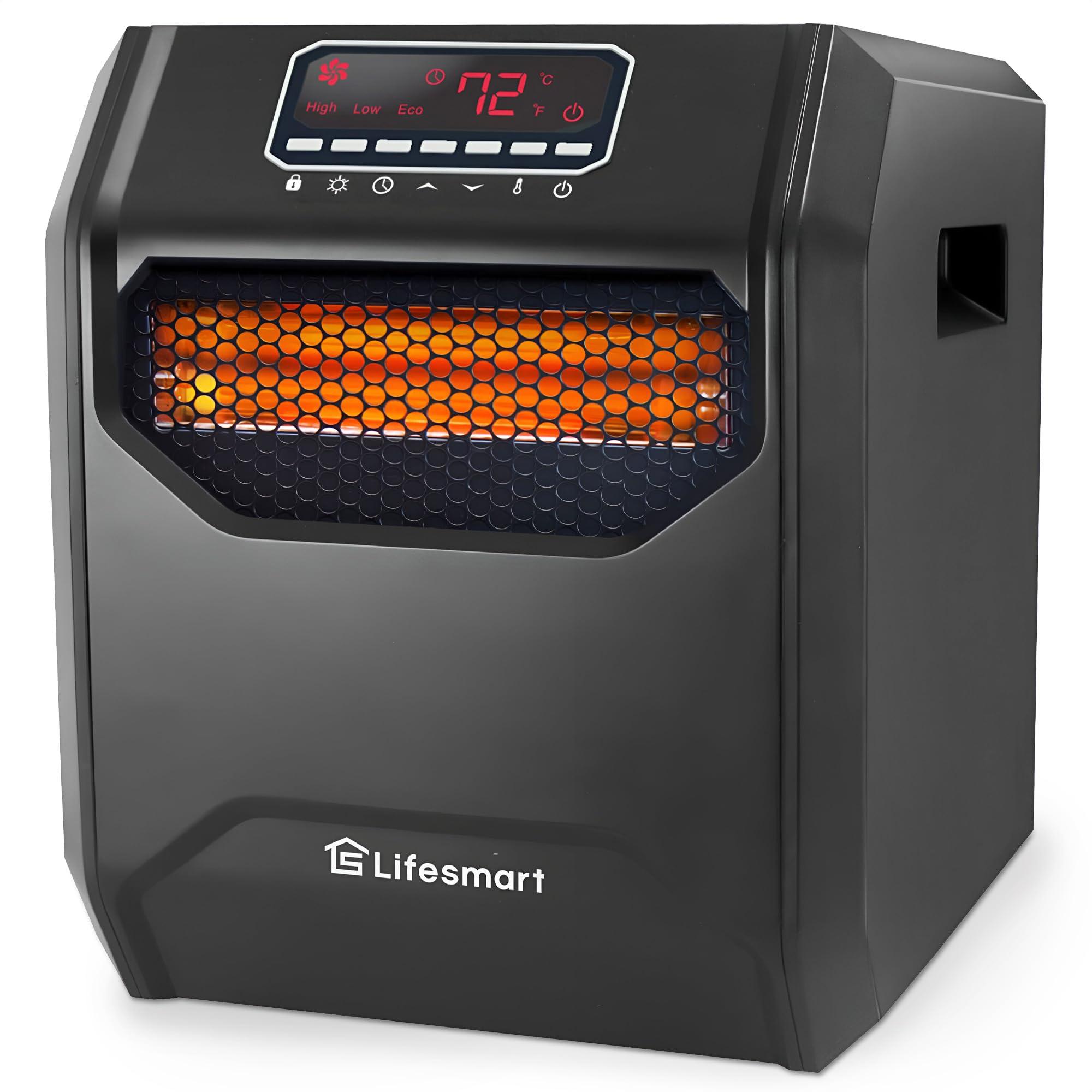 LIFESMART GLOBAL LifeSmart Infrared Space Heater, 1500 Watt w/ Remote and Digital Display, Black