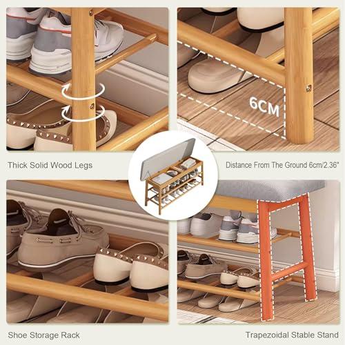 HomeLoft Basics HomeLoft Basics Wooden Shoe Bench Rack with Flip Top Storage, Entryway Storage Oiganizer Shelf with Padded Seat for Mudroom Bathroom, 90cm/35.4""