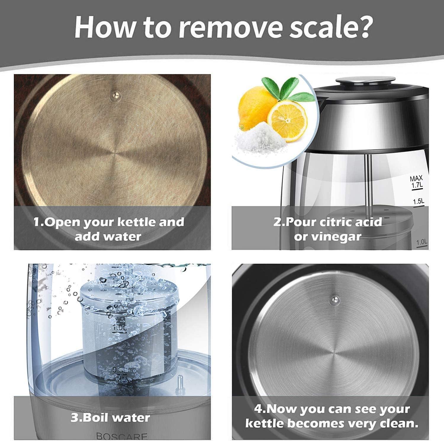 Fangflower Electric Glass Kettle 1.7L, Hot Water Boiler with 1500W Fast Boiling/ 5 Presets LED Indicator Lights/Removable Tea Infuser/Auto Shut-off