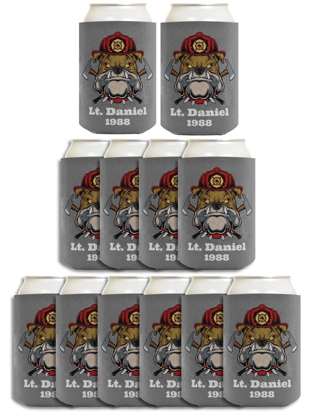 Personalized Gifts Fire Fighter Gifts For Son Personalized Firefighter Bulldog Mascot 12-Pack Personalized Can Coolie Drink Coolers Coolies Bulldog