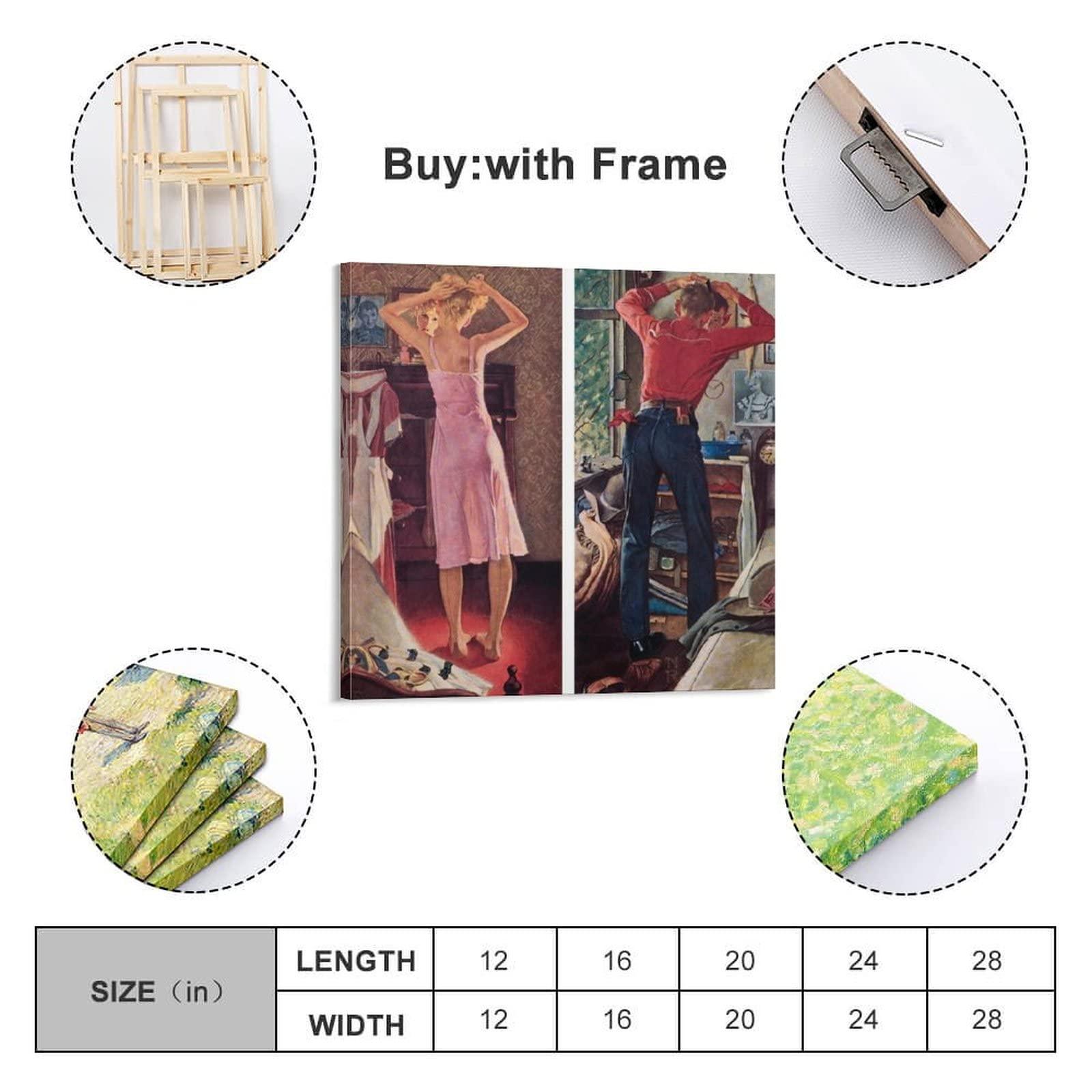 NIZHNAO 35+ Norman Rockwell Canvas Illustration Before The Date, 1949 by Norman Rockwell Retro Canvas Art Poster and Wall Art Picture Print Modern Family Bedroom Decor Posters 28x28inch(70x70cm)