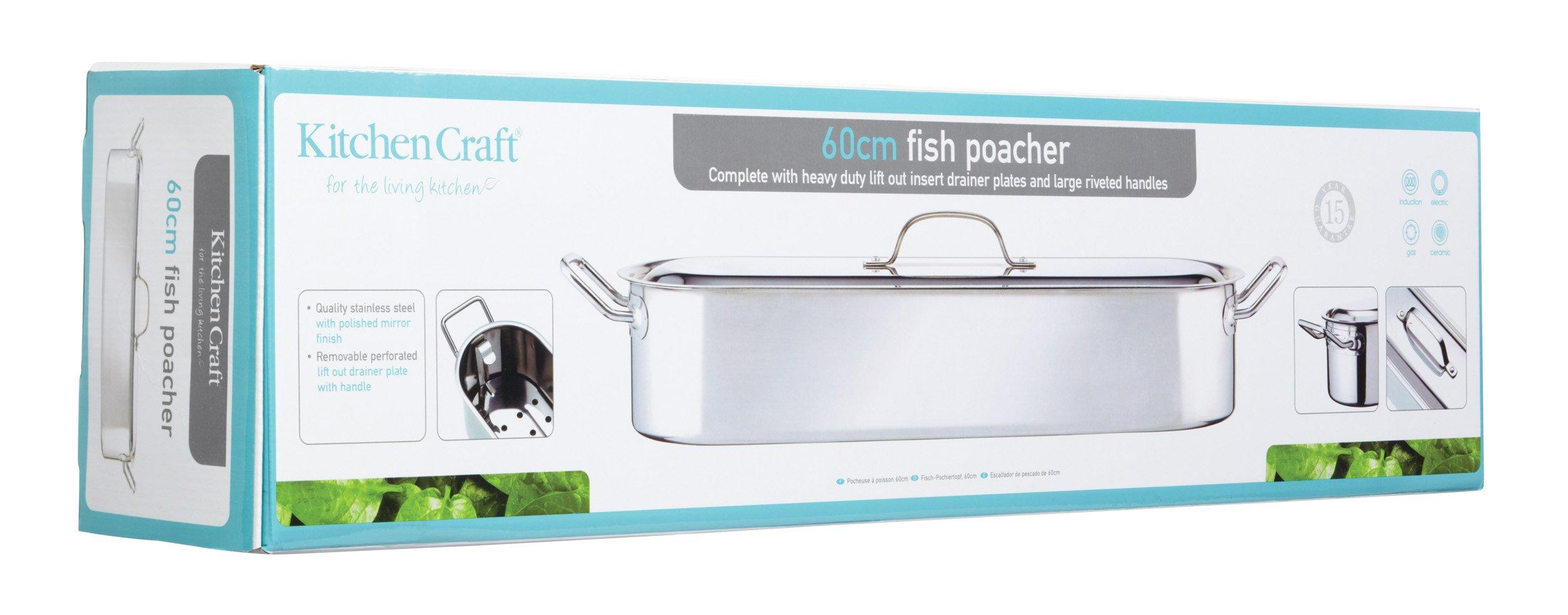 Kitchen Craft KitchenCraft Fish Kettle, Stainless Steel Induction, Polished, Large, 61.5 x 18.5 x 10.5cm, Silver