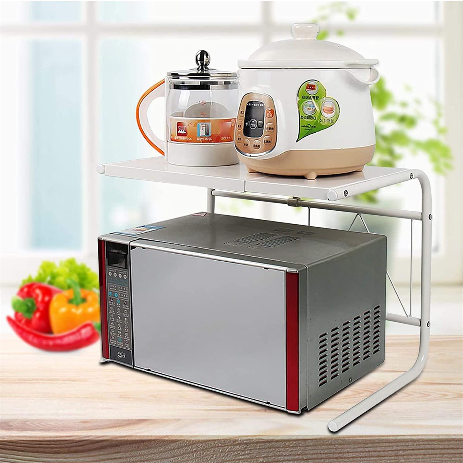 CGF- Carbon Steel Microwave Oven Rack, Expandable Microwave Shelf, Kitchen Counter Space Saver Shelf and Organizer, 110 Lbs Weight Capacity, White U Type