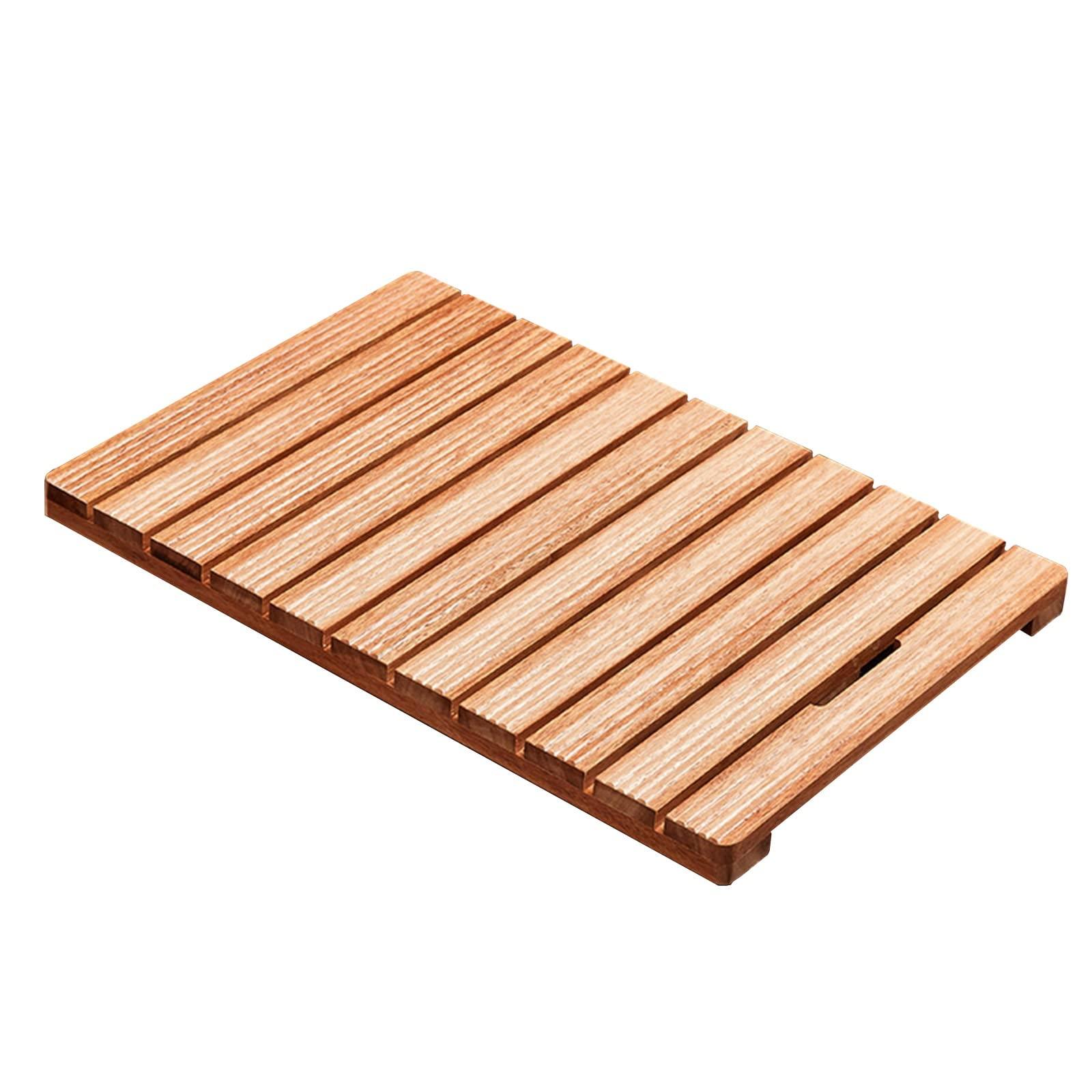 AQHZB Teak Shower Mat Large, Comfortable Wood Board Foot Mat/Slatted Drainage Elevated Platform Non Slip, Tall 2 Inch Bath Mat/Carpet/Doormat (Size: 45x50x4.3cm (17.7x19.7x1.7in))