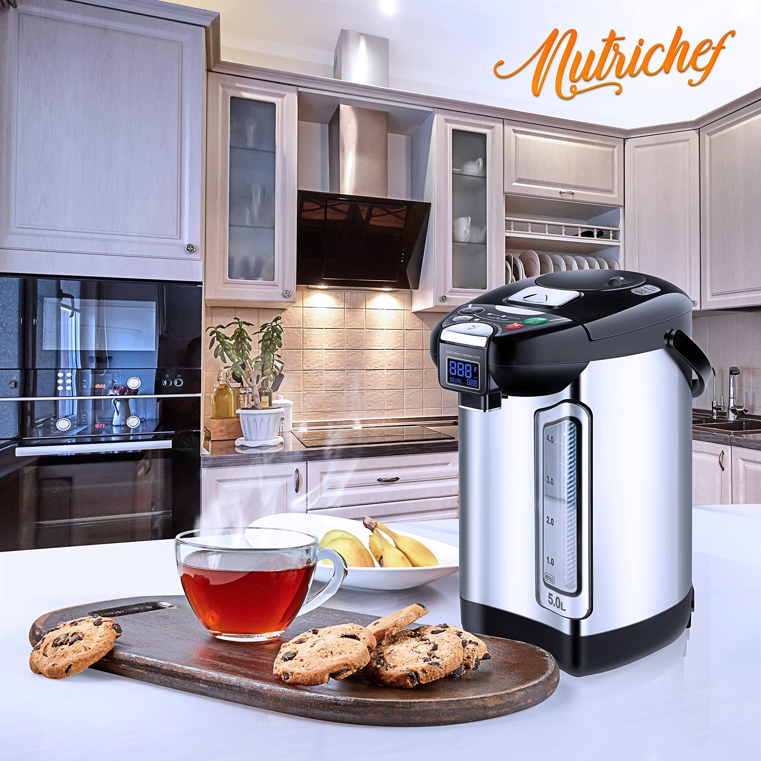 NutriChef NutriChef Digital Water Boiler and Warmer - 5L/5.28 Qt Stainless Electric Hot Water Dispenser w/LCD Display, Rotating Base, Keep Warm, Auto Shut Off, Safety Lock, Instant Heating for Coffee & Tea