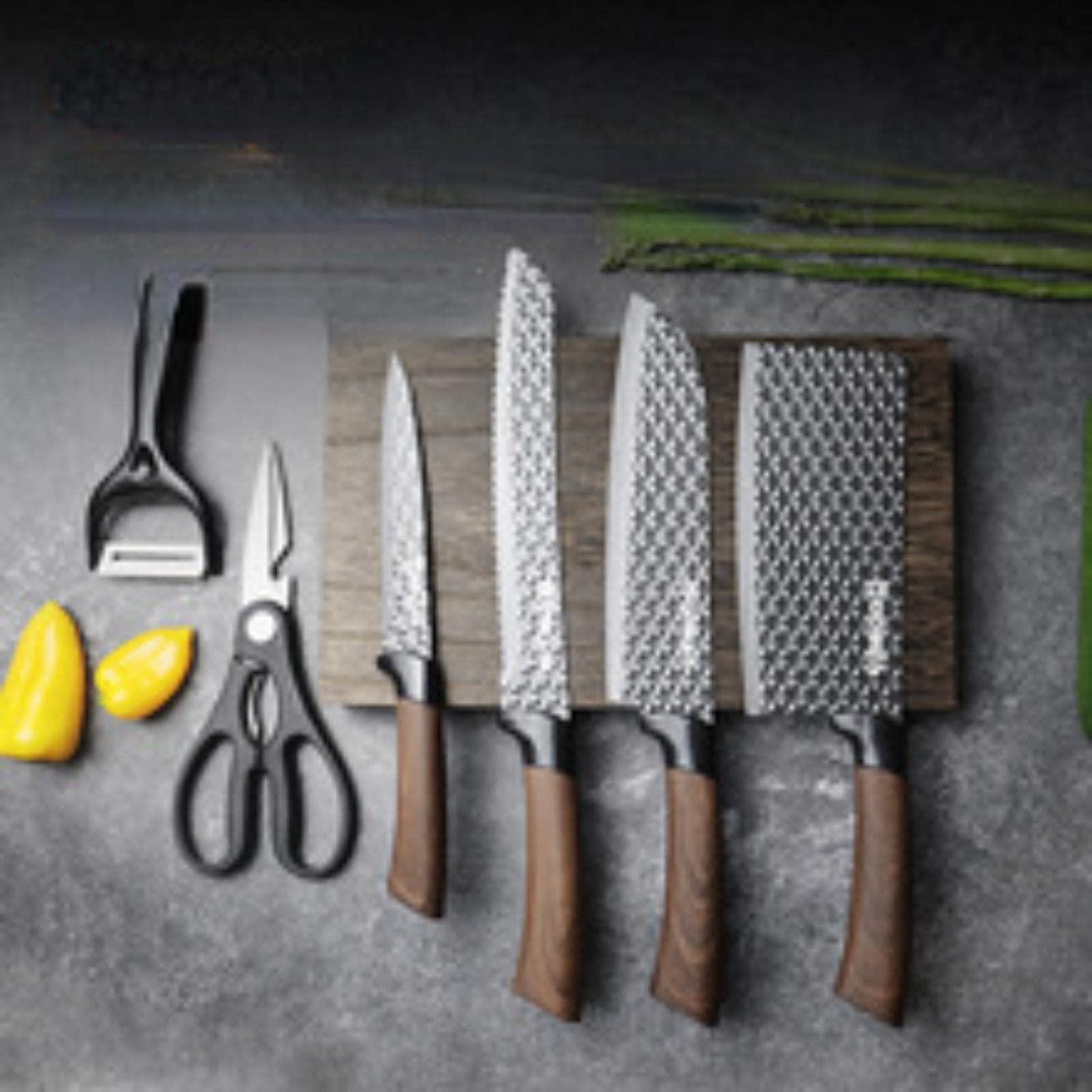 oexer Kitchen Stainless Steel Knife Set Wood Handle Household Kitchen Knife Chef Knife Gift Set Knife Solid Wood Knife Holder